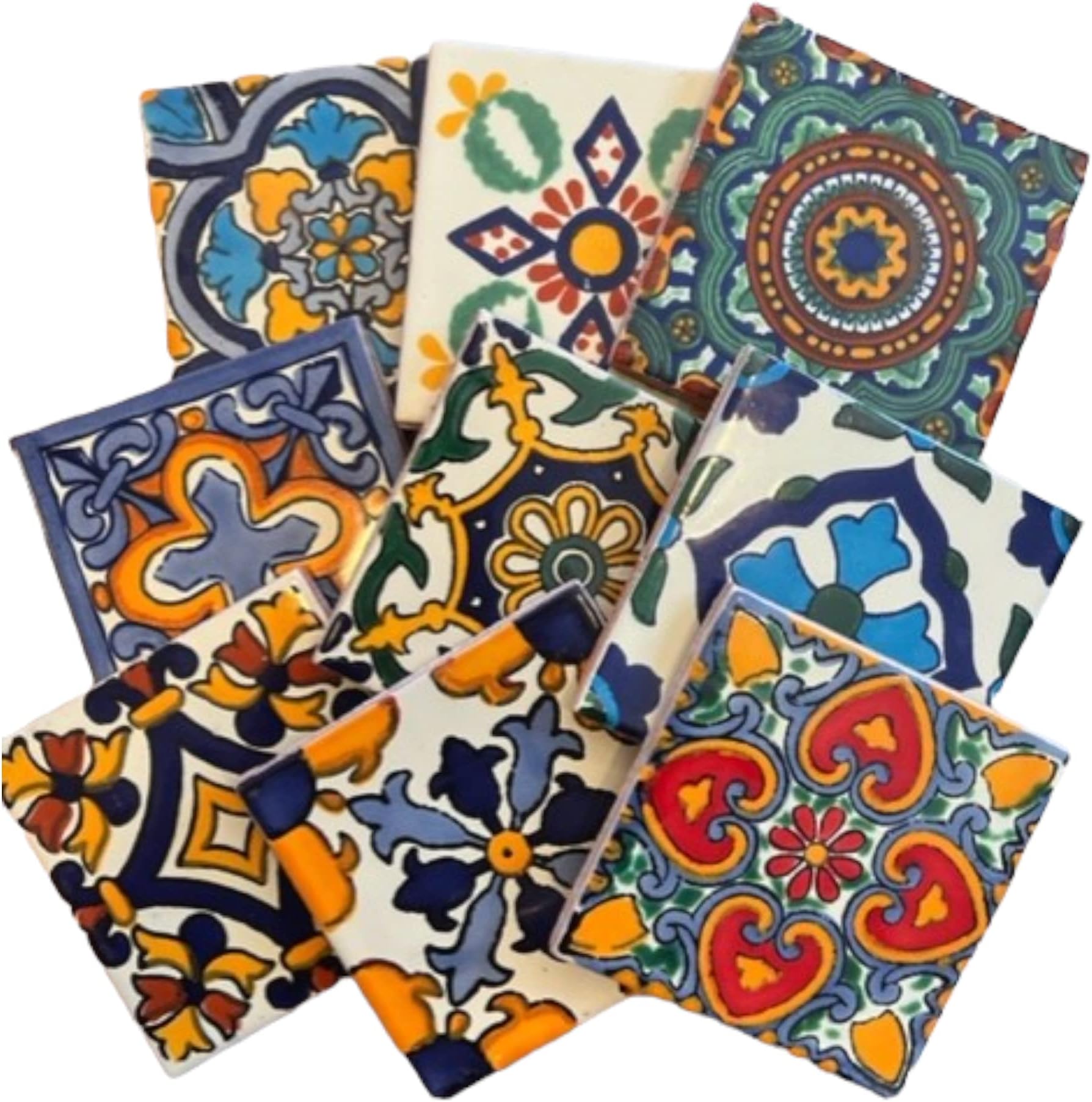 9 Mixed Designs (NO Stickers) Real Ceramic A1 Quality Talavera Mexican Tile 4x4 " Sampler