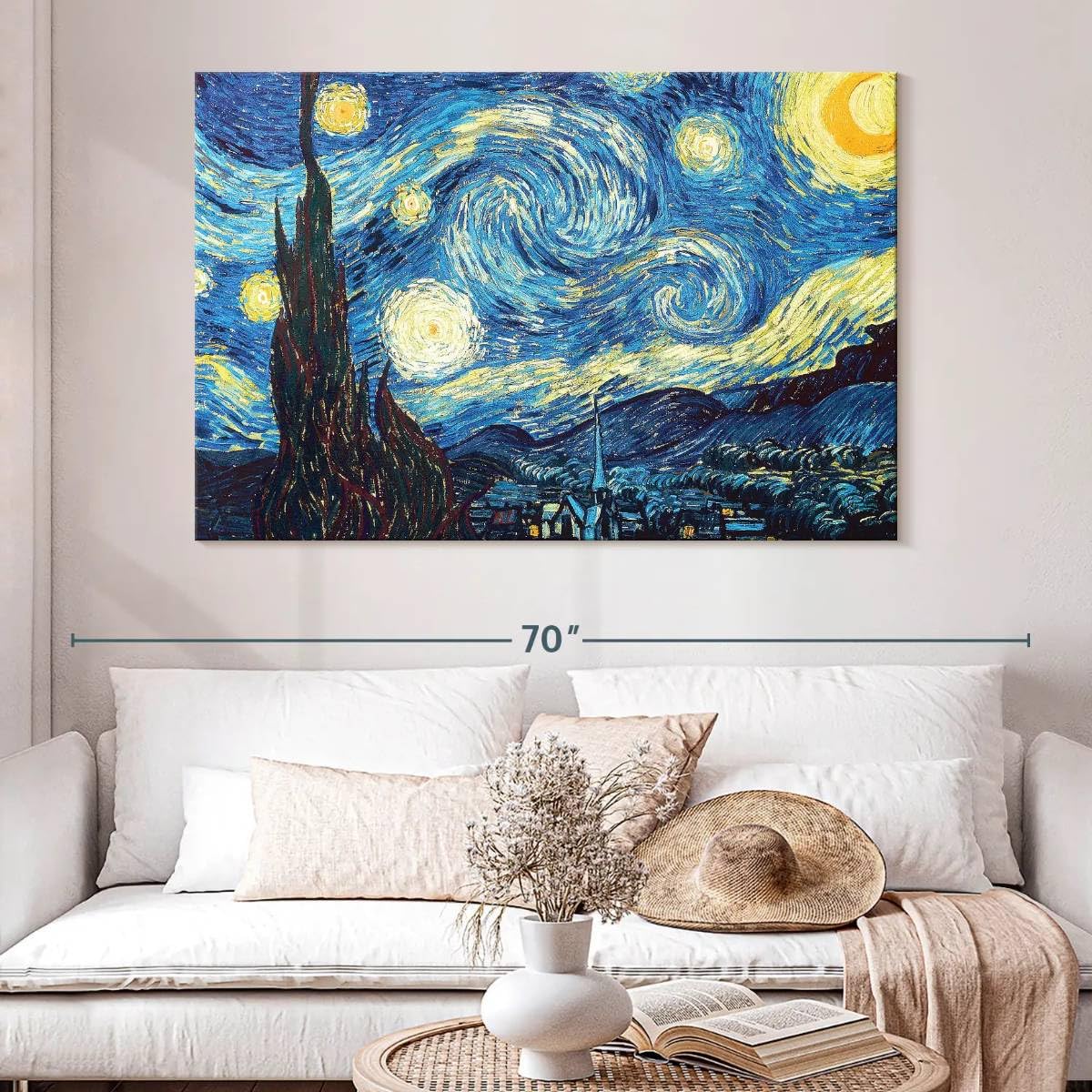 Elephant Stock - Starry Night Wall Art - Horizontal Canvas Wall Art - Living Room Wall Decor - Painting Village Canvas Art - Yellow And Blue Decor by Vincent Van Gogh - 51