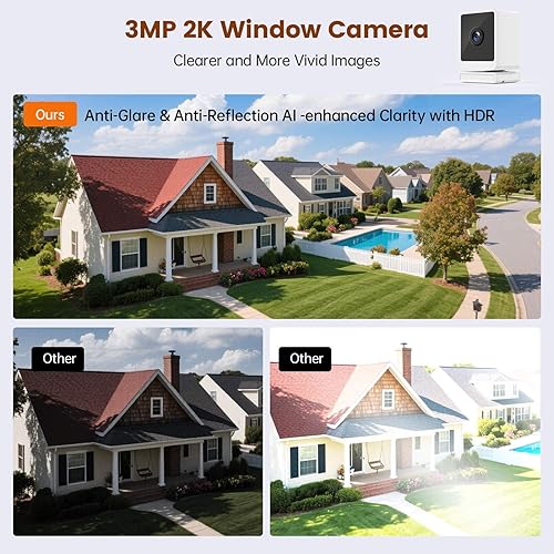 Miniatura 3 de Cámara de ventana, cámaras interiores de 3MP 2K para seguridad del hogar con adhesivo de montaje, visión nocturna a color AI, detección de personas