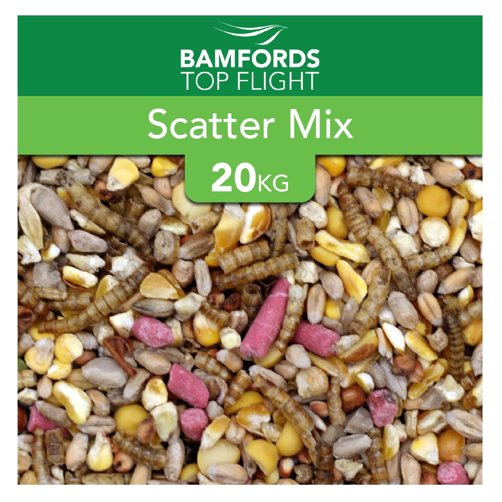 Bamfords Scatter Mix Wild Bird Seed 20kg - All Year Round Bird Food With Suet Pellets & Mealworms for Wild Birds - 100% Natural Bird Seeds for Small Garden Birds