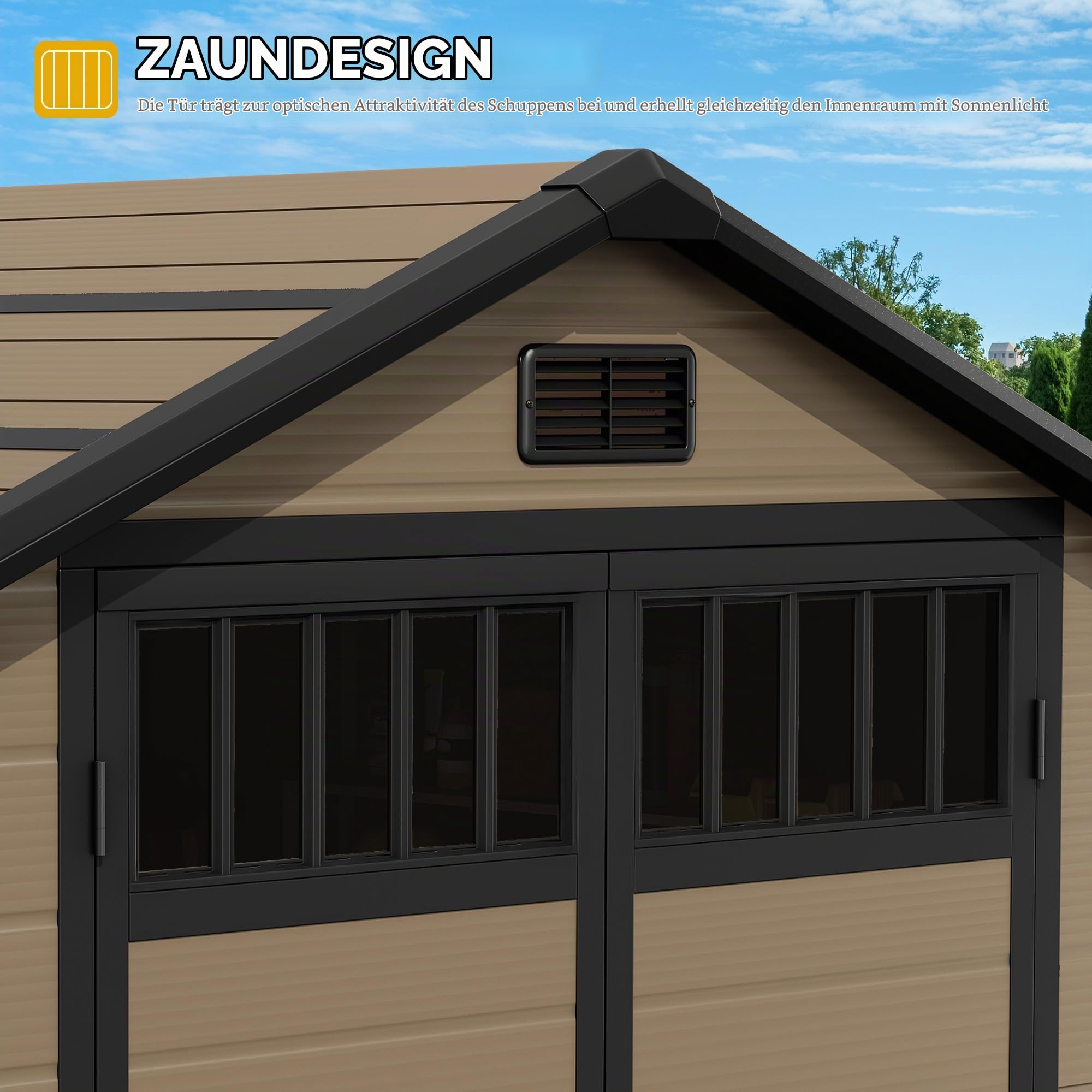YITAHOME Gerätehaus Kunststoff 182x134x210cm,Gartenhaus Doppeltuer,Braun | Gartenschuppen Fahrradgarage Gartenhütte Werkzeugschuppen Gartenmöbel Unterstand Rasenmäher Unterstellplatz|Abschliessbar