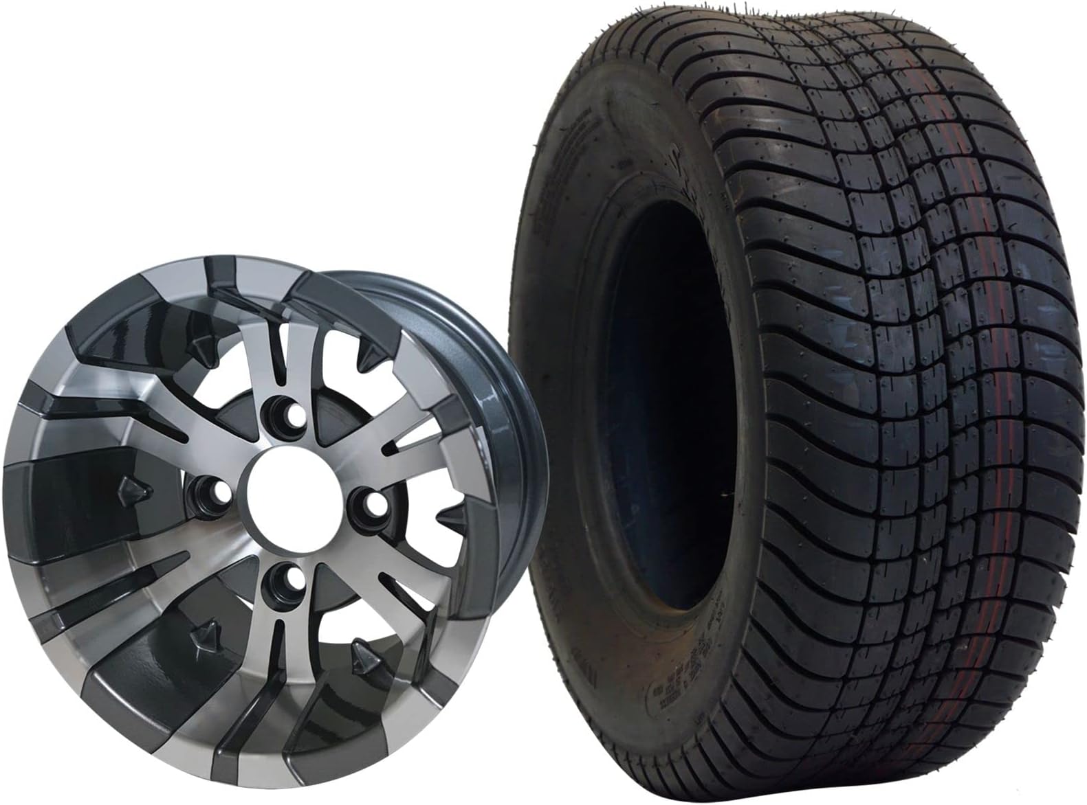 10" Vampire Gunmetal Wheels and 205/50-10 Golf Cart Tires- Set of 4