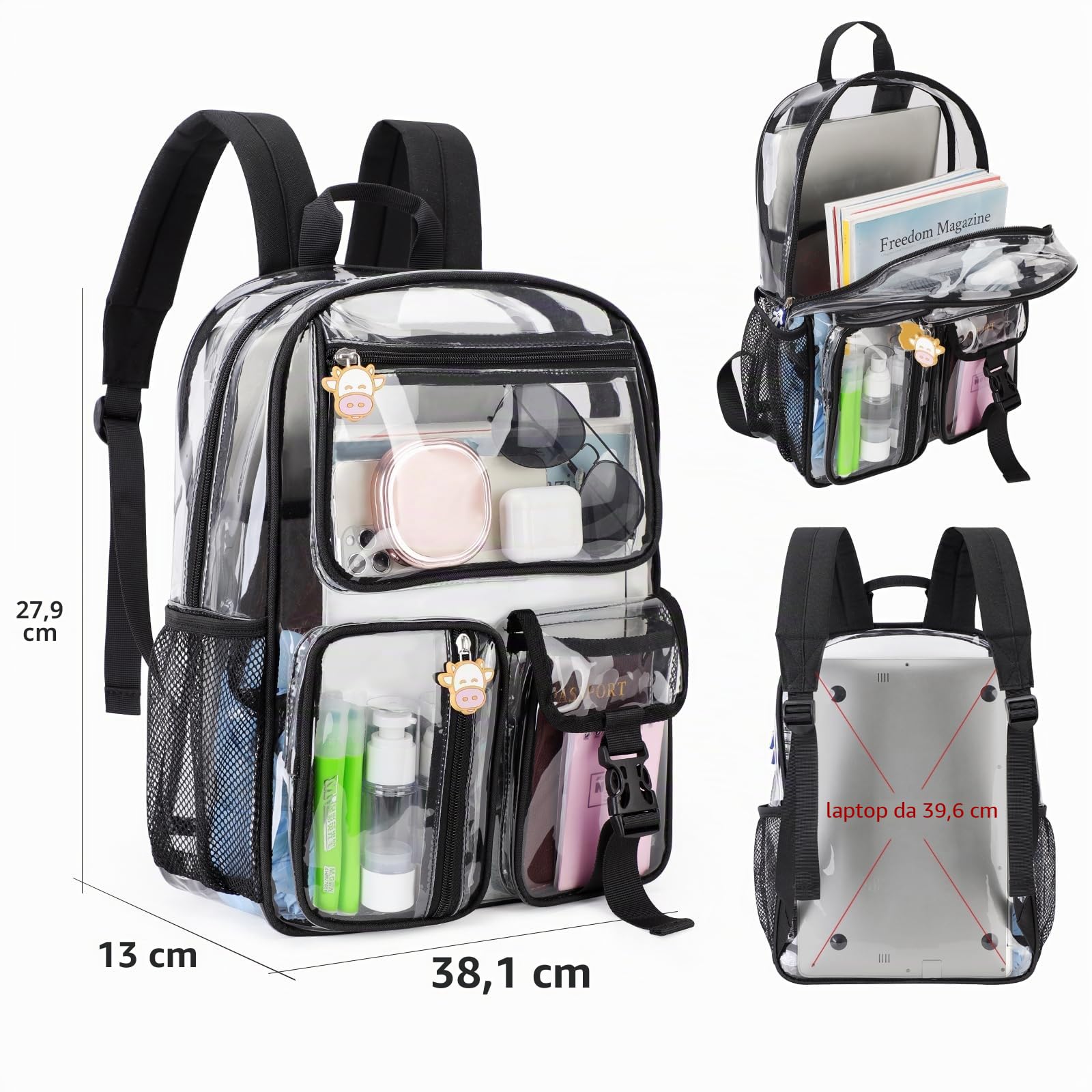 TINYAT Zaino trasparente Borsa trasparente resistente Zaino trasparente grande Approvato per lo stadio per college, concerti, sport
