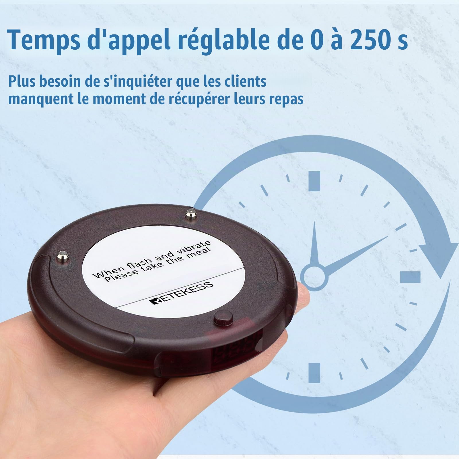Retekess TD163 Bipeur Restaurant, 5 Bipeurs | Compatible avec TD163 Bipeur Restaurant, 31 Modes d'Appel, Distance de 400M, Batterie 300 mAh