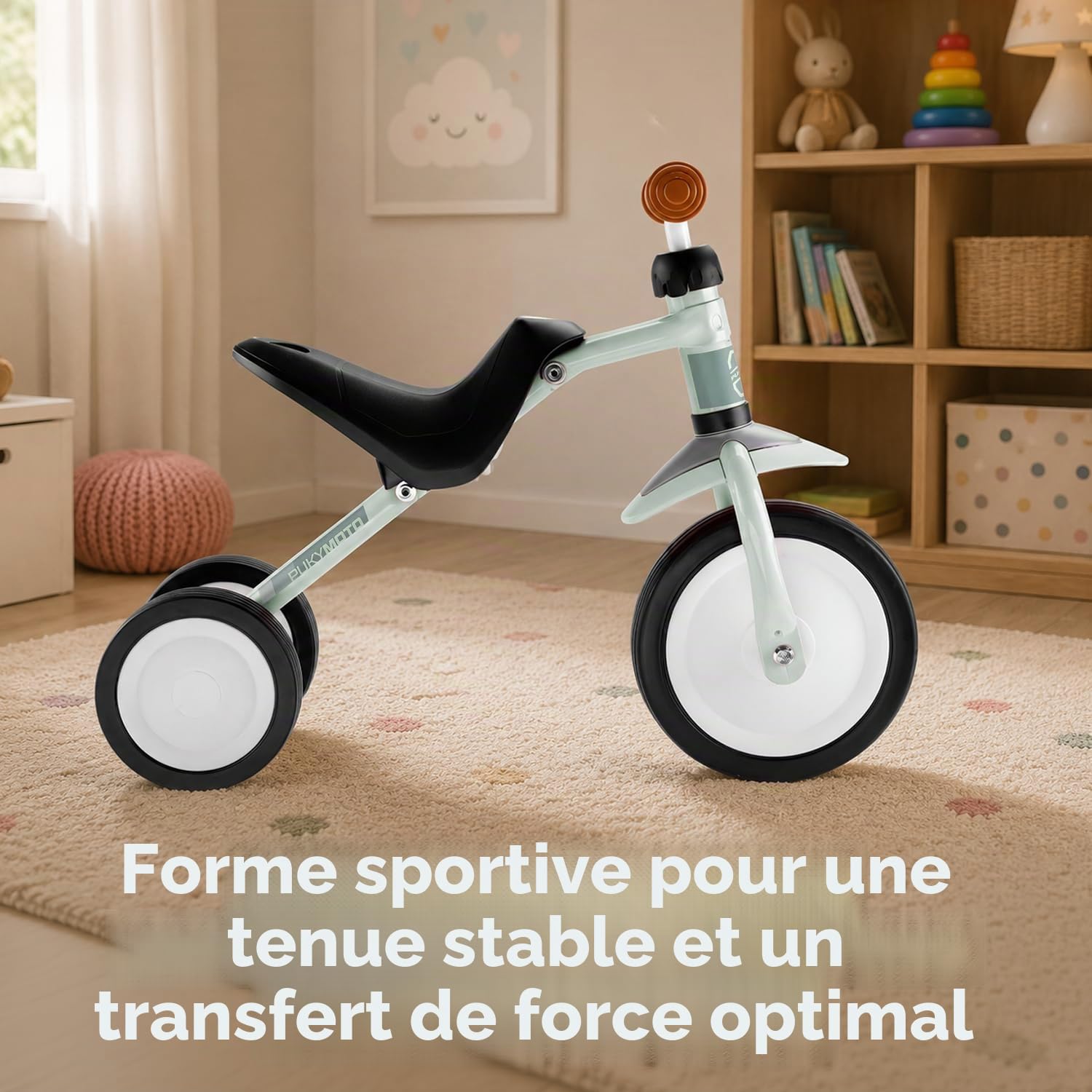PUKY PUKYMOTO Vert | 2en1: Draisienne et Porteur | Trotteur dès 1,5 ans | Jouet sans pédales | Vélo enfant avec limitation de braquage | Véhicule enfants avec roues FLOAT pour intérieur/extérieur