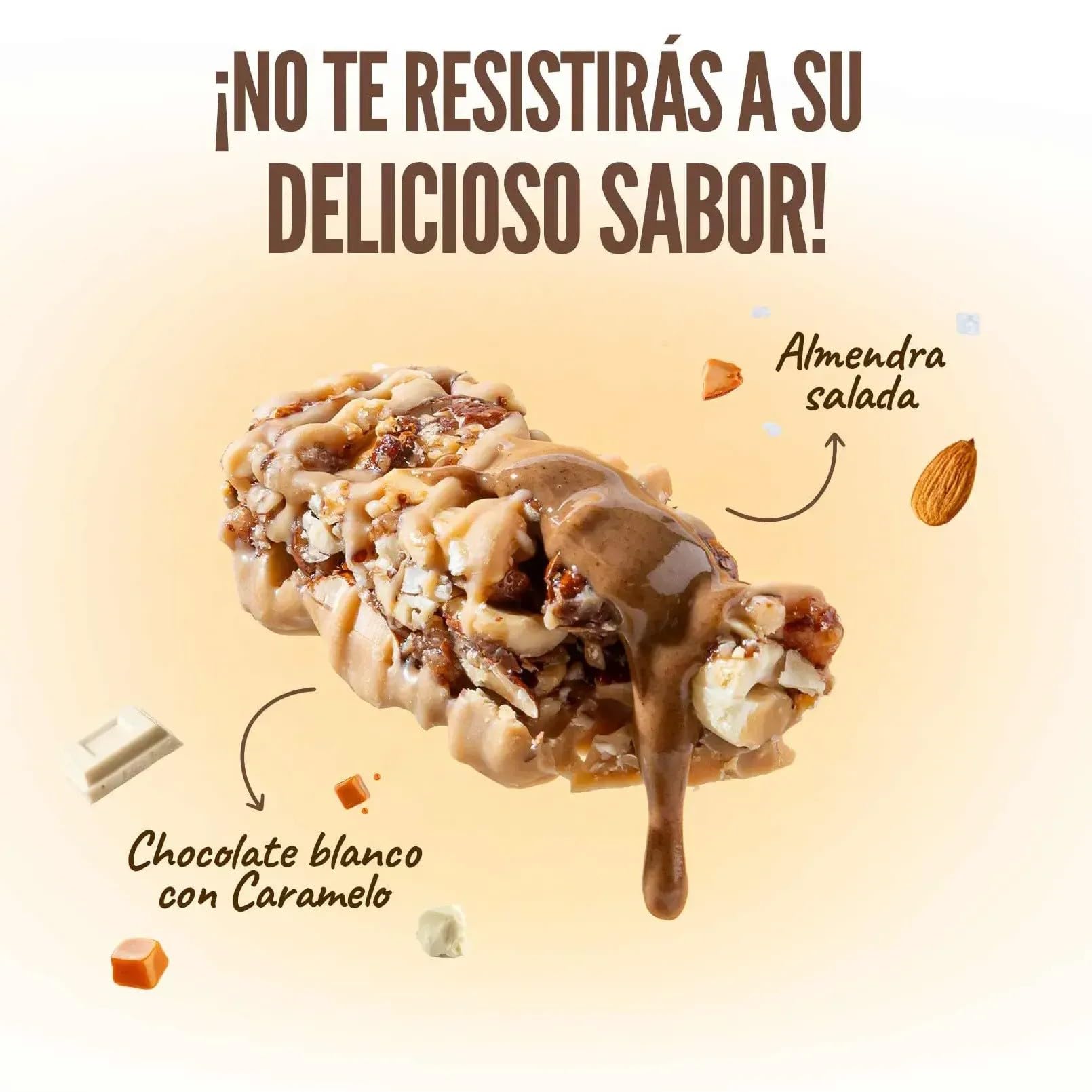 HSN Barritas Energéticas de Almendra Almond Energy Bar | Chocolate Blanco Caramelo Salado - 18 unidades de 40g | Ingredientes Naturales | Sin Aceite de Palma Sin Azúcares Añadidos | Apto Vegetariano