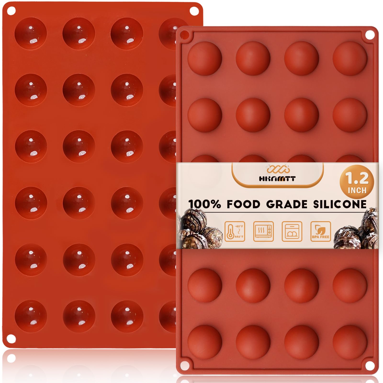 HKNMTT Silicone Semi-Sphere Molds 24 Cavities 2-Pack 1.2" for Chocolate Truffles Jelly Fat Bombs Gelatina, Small Baking Round Half Sphere Candy Moulds, Homemade Freeze Food Grade BPA Free Oven Safe