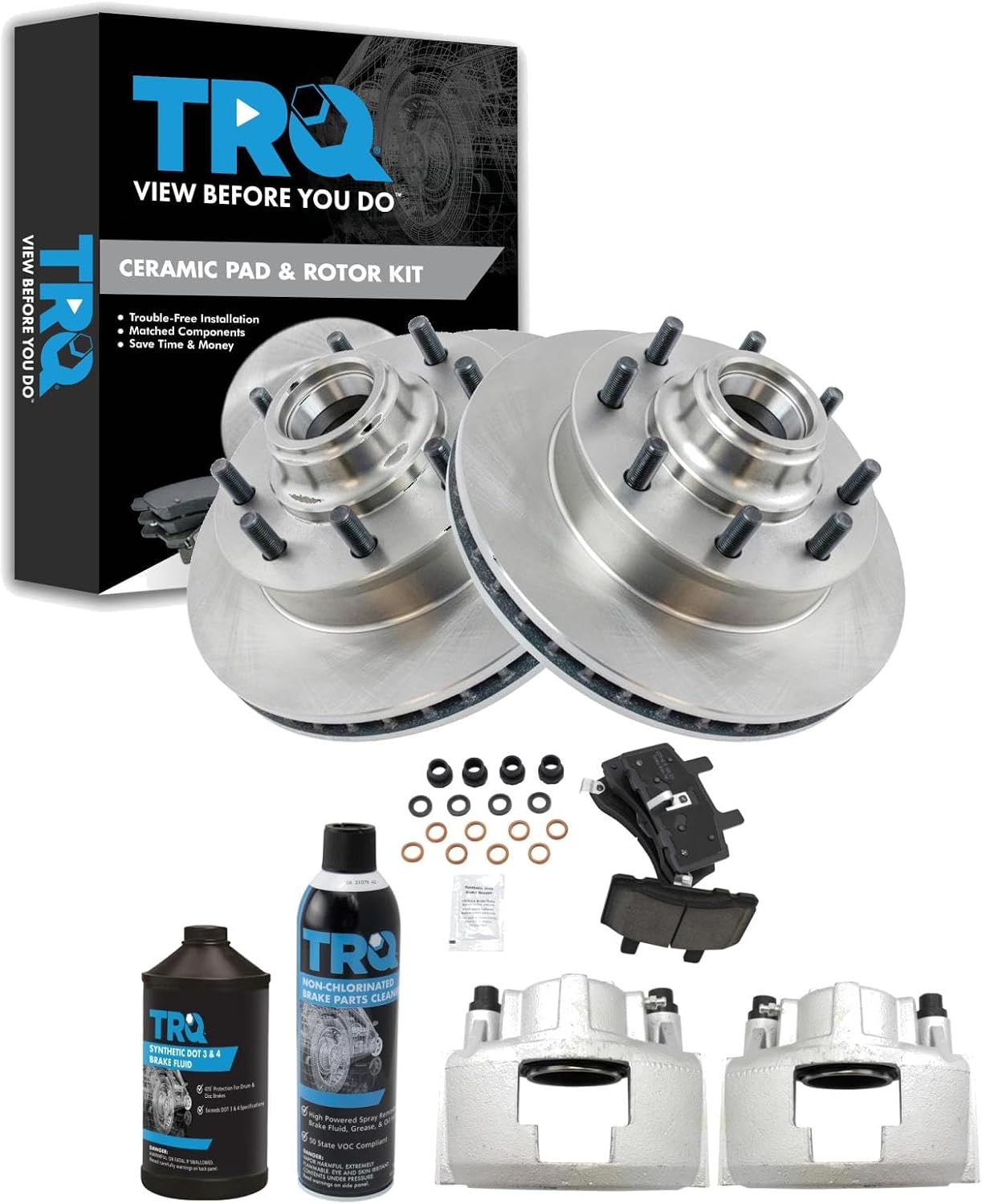 TRQ Front Brake Pad, Caliper, & Rotor Kit, with Chemical Kit Ceramic Compatible with 1995-1999 Chevrolet C1500 Suburban 1995 C2500 1992-1997 C2500 Suburban GMC