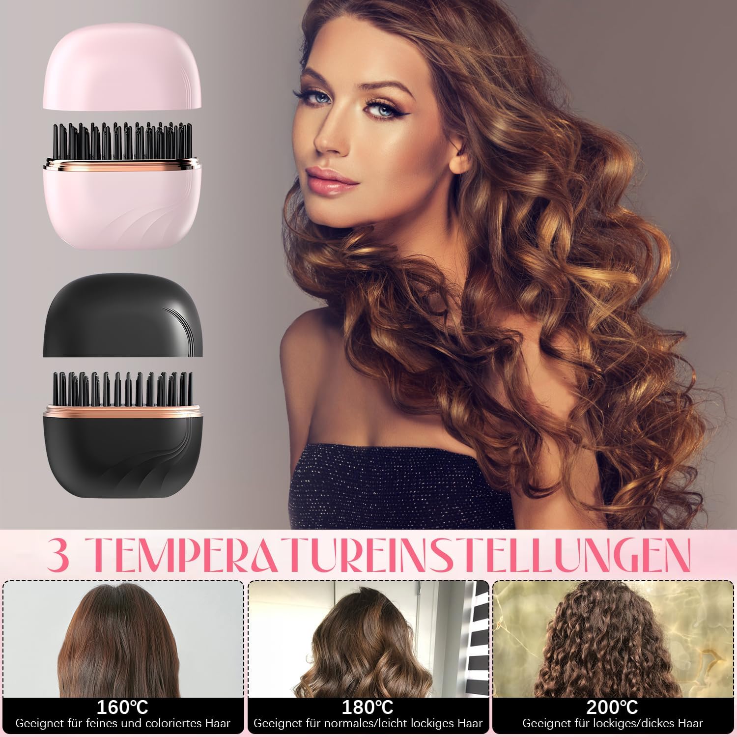 Mini Hair Straightener,Rechargeable Wireless Portable Hair Straightener Brush,3-Speed Temperature Control,Mini Hair Straightener for Women,Idea for Home Travel (Black) - Image 5