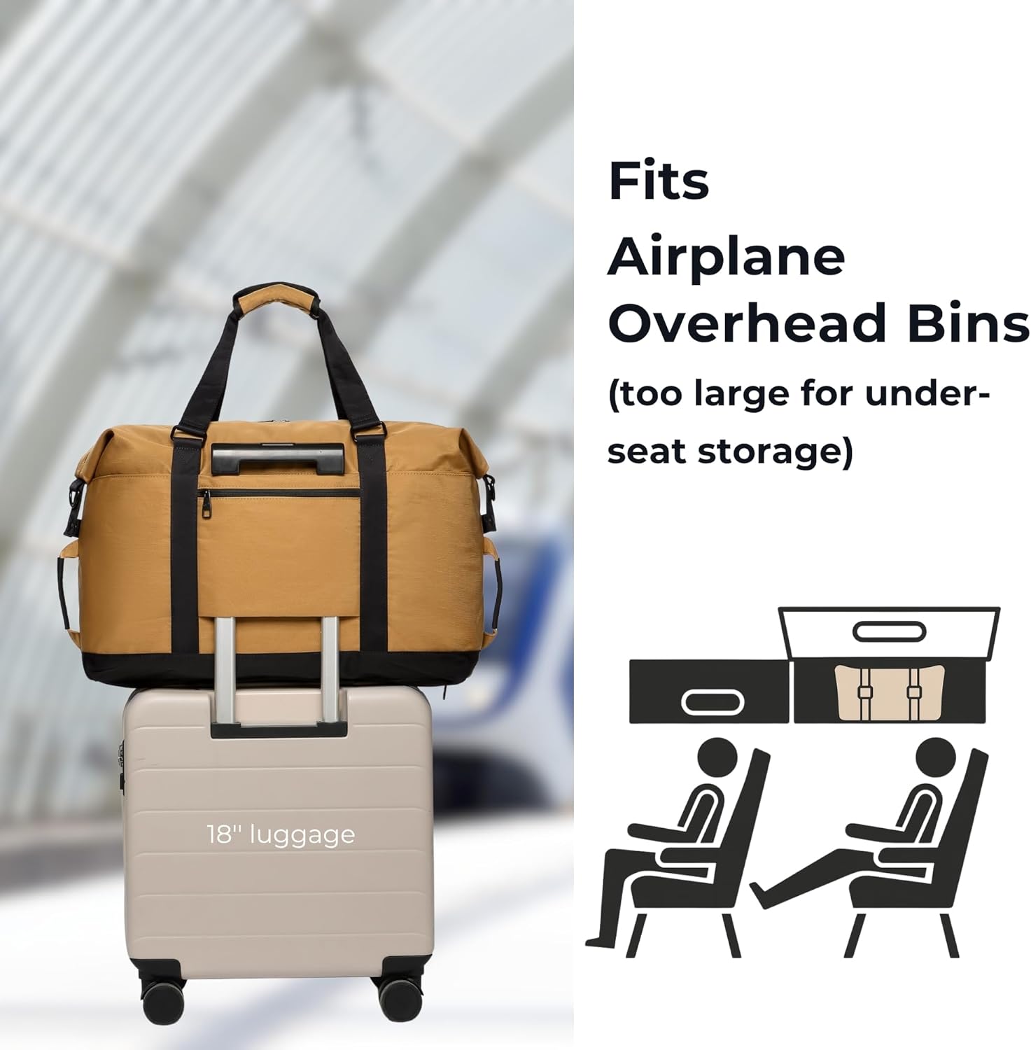 SUNNY BIRD Duffel with Utility Pouch, 40L Weekender Overnight Bag with Shoe Compartment for Travel and Sports (Brown and black) - Image 2