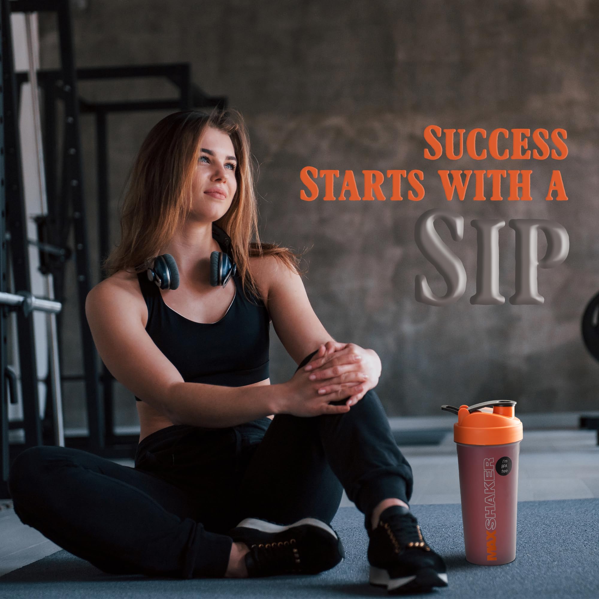 Jaypee Plus Max Shaker with blending ball |Protein Shaker for Gym |Gym Bottle |Shaker bottles | Travel shaker 700 ml, Grey Orange