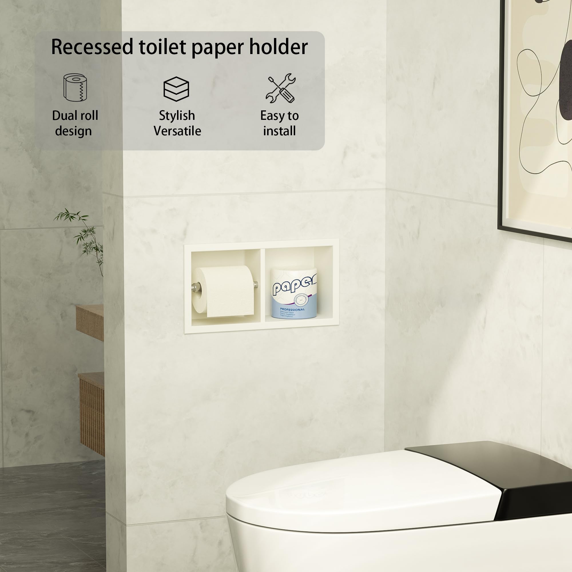 Neodrain White Recessed Toilet Paper Holder,for Standard/Mega Roll — Amazon image 9