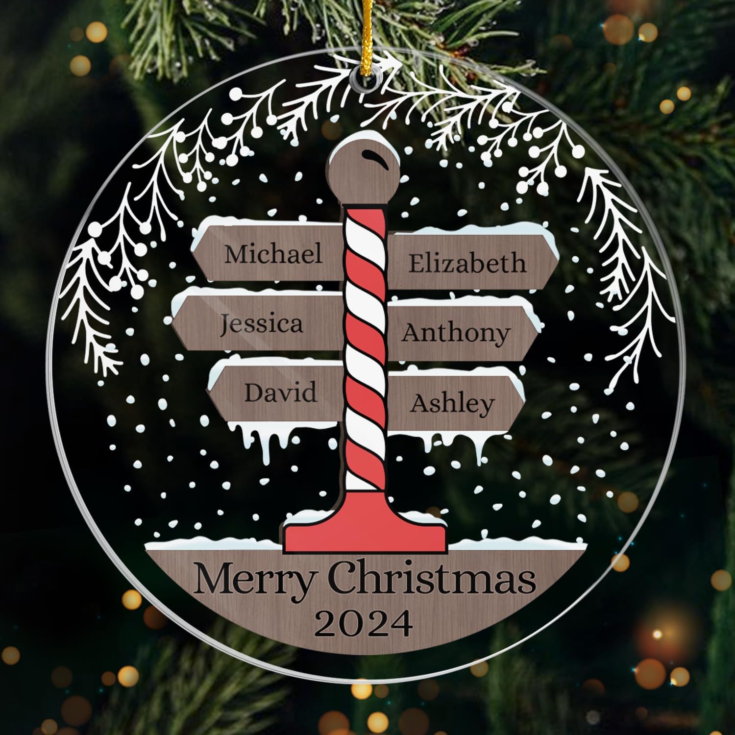 DOPTIKA 2D Acrylic Ornament, Personalized Family Christmas