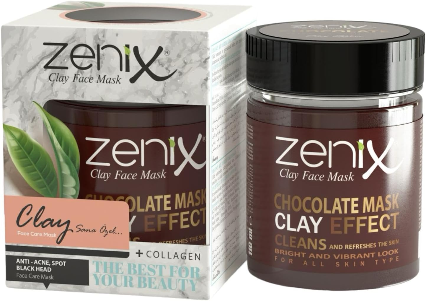 Zenix Kil Maskesi Kil Maskesi Chocolate 190 g, gezichtsmasker met kleiaarde, gezichtskuur met chocolade, gezichtsverzorging voor mannen en vrouwen, tegen puistjes, mee-eters en onzuiverheden