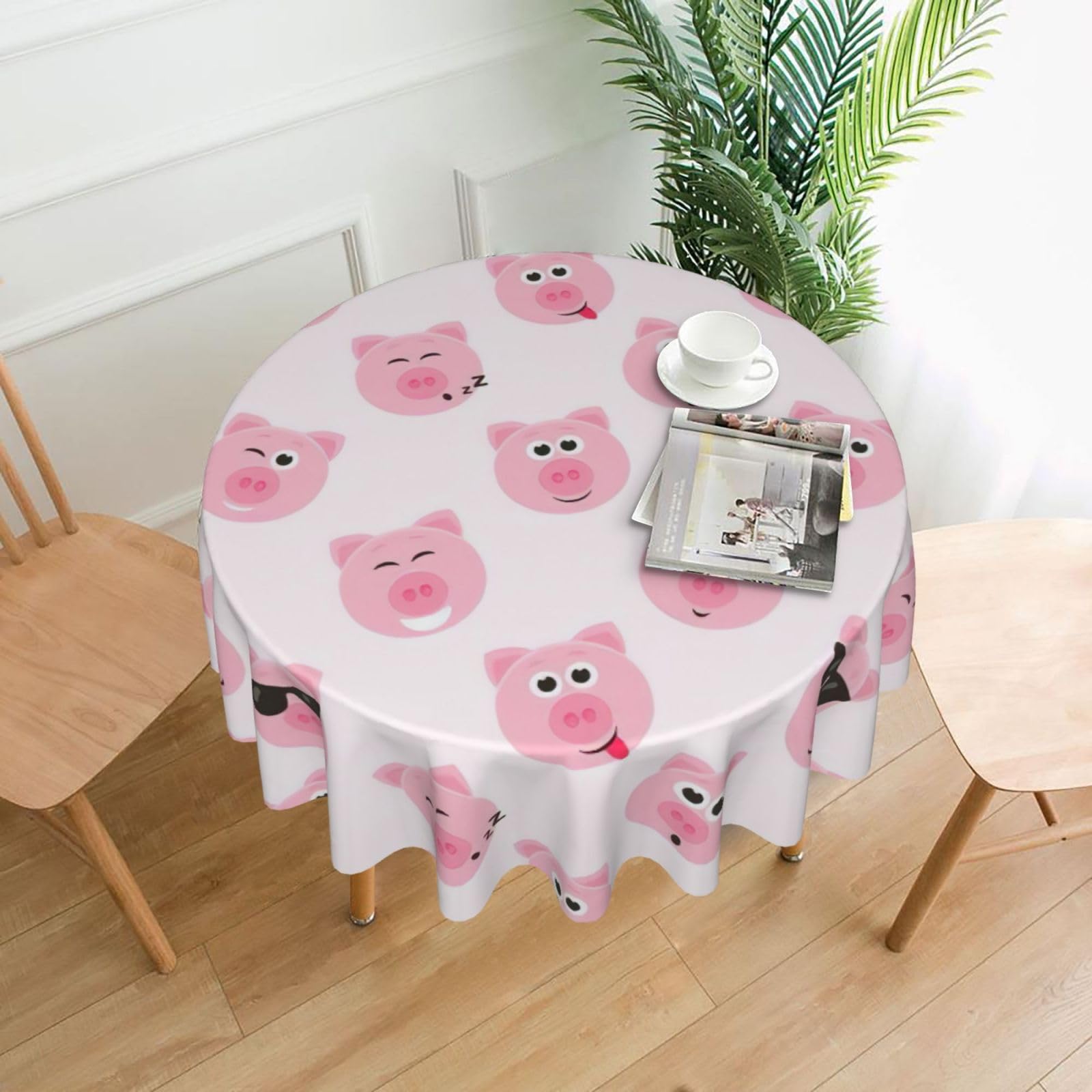Uusnwaa Funny Pink Pig Face Print Round Tablecloth 60 Inch, Stain Wrinkle Resistant Washable Polyester Table Cover For Kitchen Party