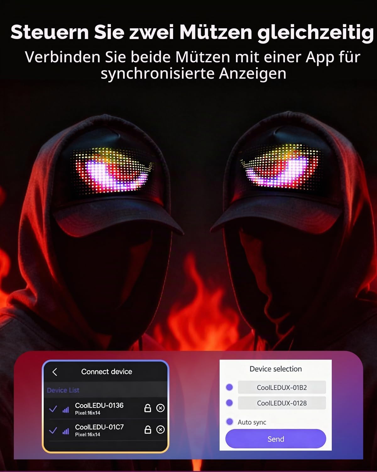 Bright LED Kappe Smarte Bluetooth App-Steuerung, Programmierbare LED Basecap für Custom Text, Muster, Animationen, Karneval & Partys (Tiefschwarz)