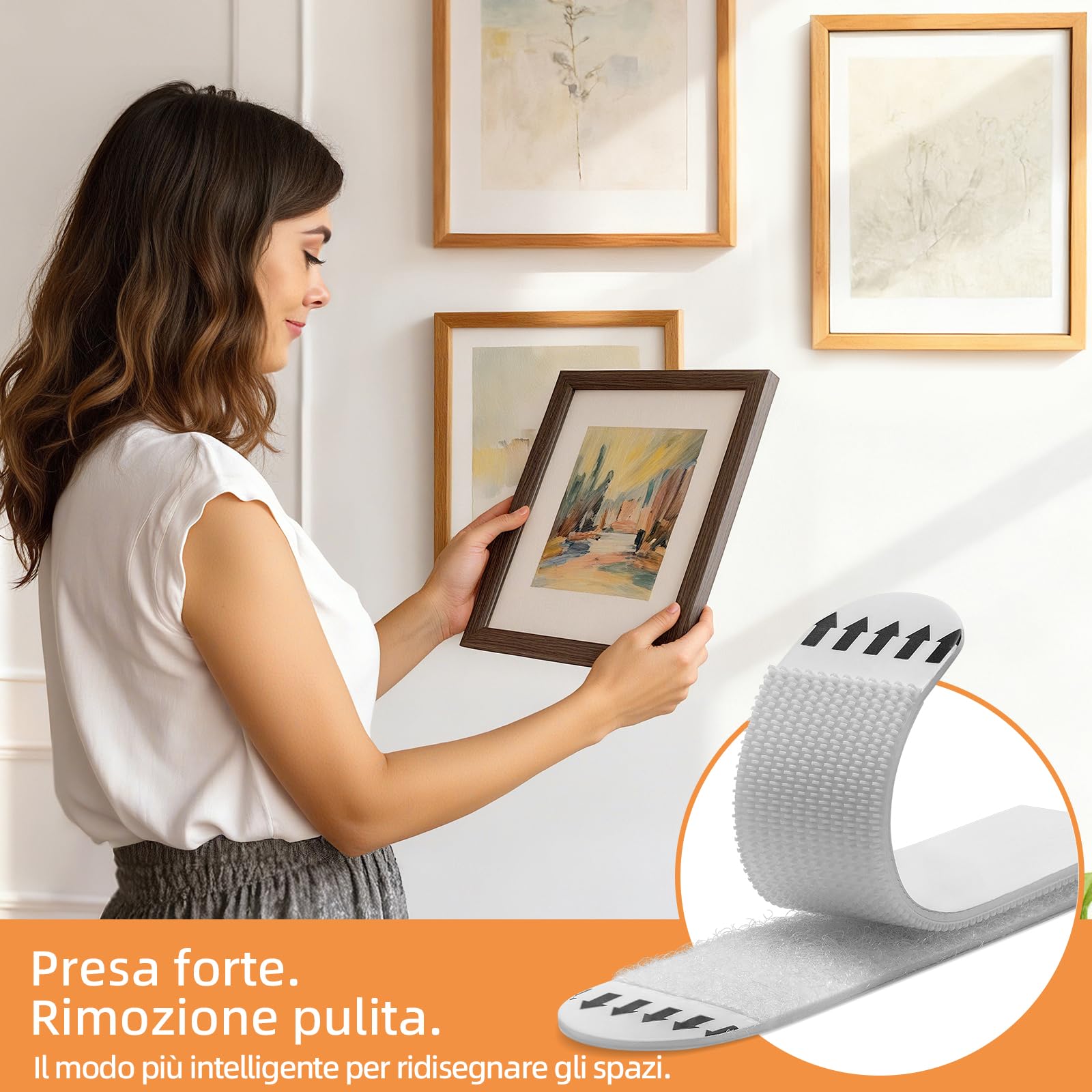 Trilancer Strisce Adesive per Appendere Quadri 20 Coppie, Forte Tenuta, Senza Chiodi né Attrezzi Senza Danni al Muro, Rimovibili, con Livella, per Cornici, Decorazioni, Poster e Superfici Lisce