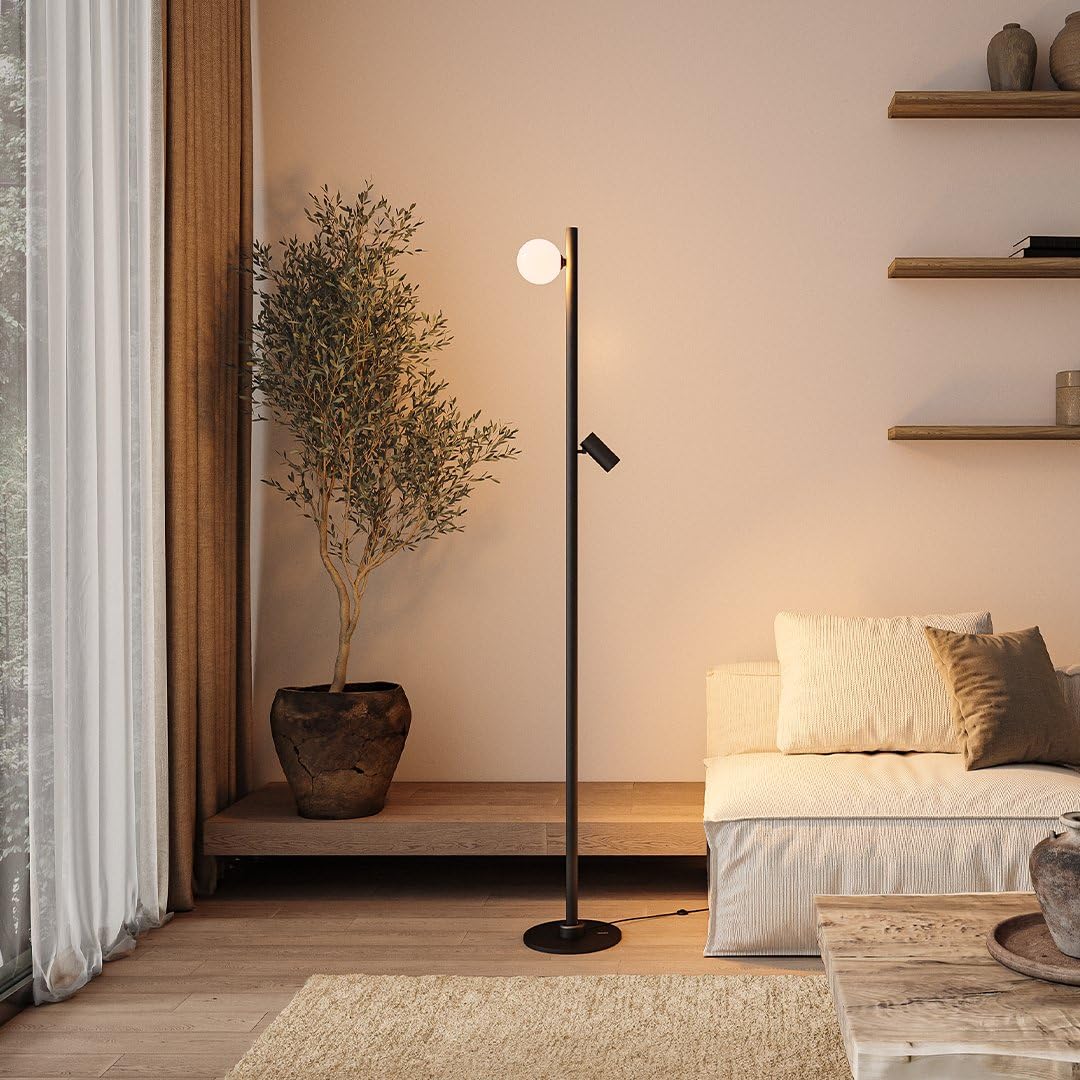 NEONA ARCA 3 LED Stehlampe mit Click & Connect-System, Modulare Stehleuchte 160 cm mit Spot, Globe & Beam, Warmweiß 2700K Wohnzimmer Designerleuchte (Schwarz)