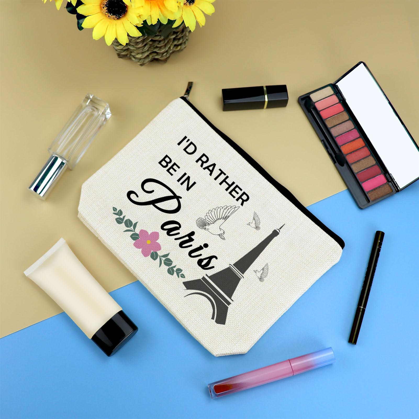 Paris Travel Gift French Theme Cosmetic Bag Paris Lover Landmarks Gift Eiffel Tower Makeup Bag French Souvenirs Trip Gifts for Girls Women Travel Make Up Pouch Graduation Gifts - Image 3