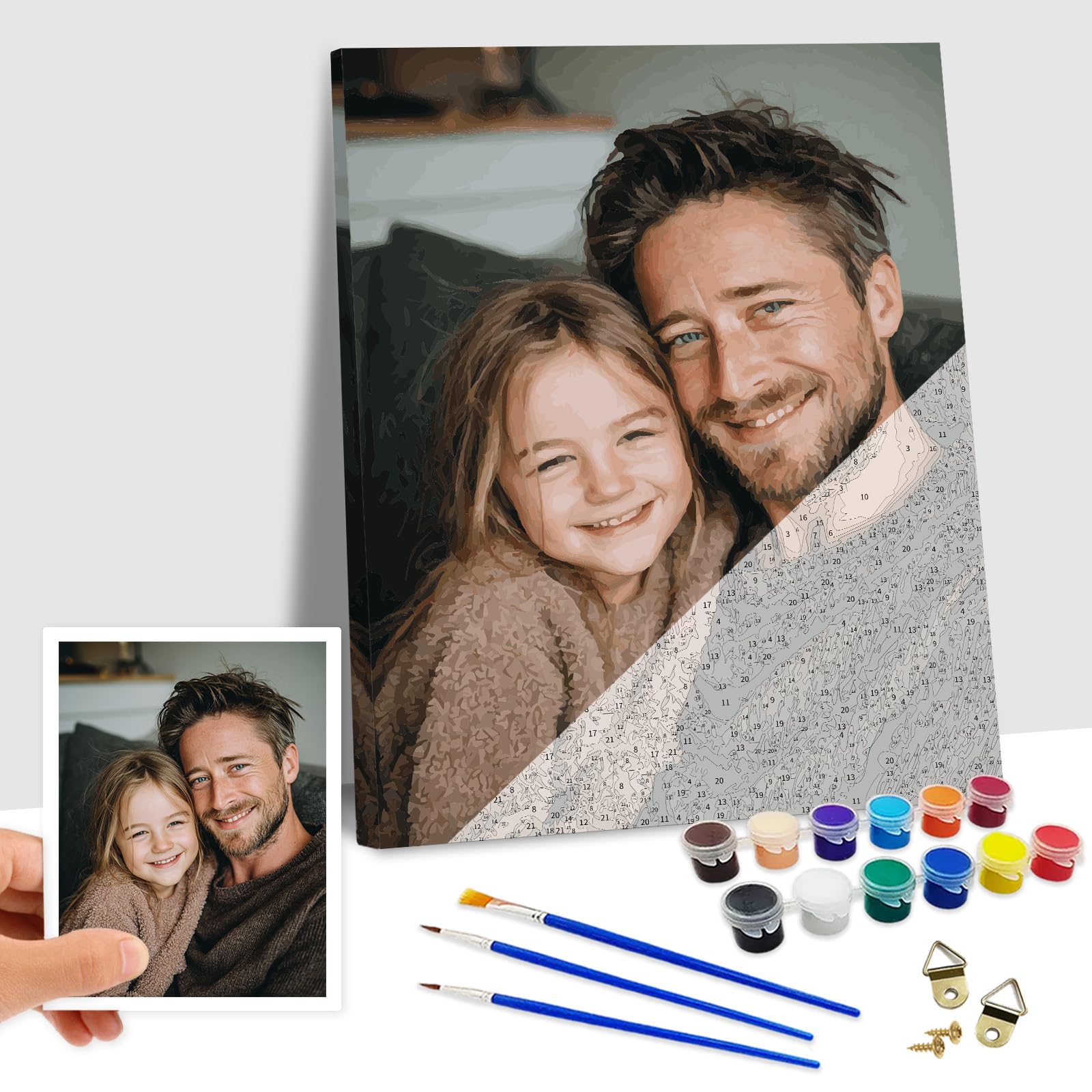 Takuno Personalised Paint by Numbers for Adults Canvas Personalised Photo with Frame Custom Painting by Numbers Kit Gifts for Home Wall Decor Valentines Birthday Children Partner Family Pets