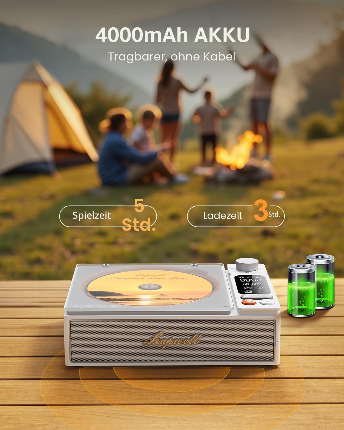 CD Player Tragbar, Leapwell Tragbarer CD Player mit Lautsprecher Bluetooth CD-Player mit Fernbedienung Kinder Mini CD Spieler Anti Skip mit AUX Optisch USB LCD Bildschirm Weiß
