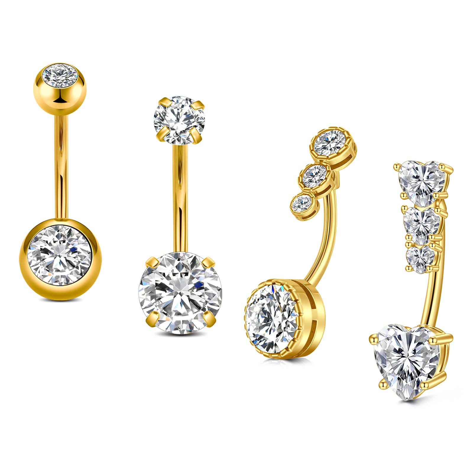 RajnardPiercing Ombligo14G 6/8/10/12 / 14mm Acero quirúrgico CZ Bead Diamond Ombligo Piercing Joyería para Mujeres Hombres