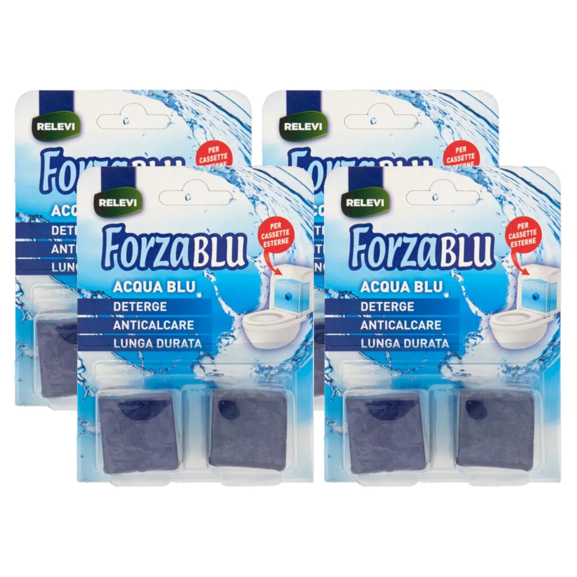 Detergente ACQUA BLU Solido, Anticalcare, Per Le Cassette Wc Esterne. Deterge, Con Lunga Durata (Confezione Da 2x50g) (4 Unità)