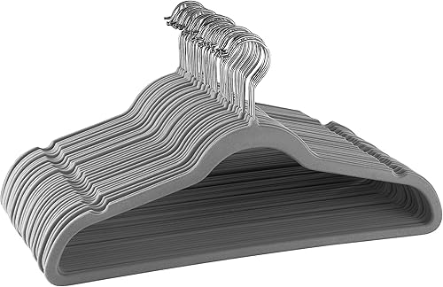 Elama Home 30 piezas de terciopelo delgado perfil resistente perchas de fieltro con ganchos giratorios de acero inoxidable en gris