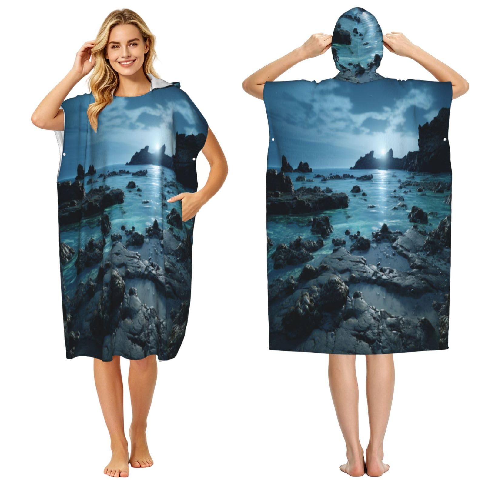 DTHKJNLSF Reefs By The Sea Adult Hooded Beach Poncho Towel