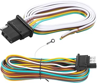 EXERAUO Trailer Light Wiring Kit, 50ft Wiring Harness with 4 Way Flat, Waterproof 18 Gauge 4 Pin Wiring Kit for Utility Trailer, Marine, Boat Trailer