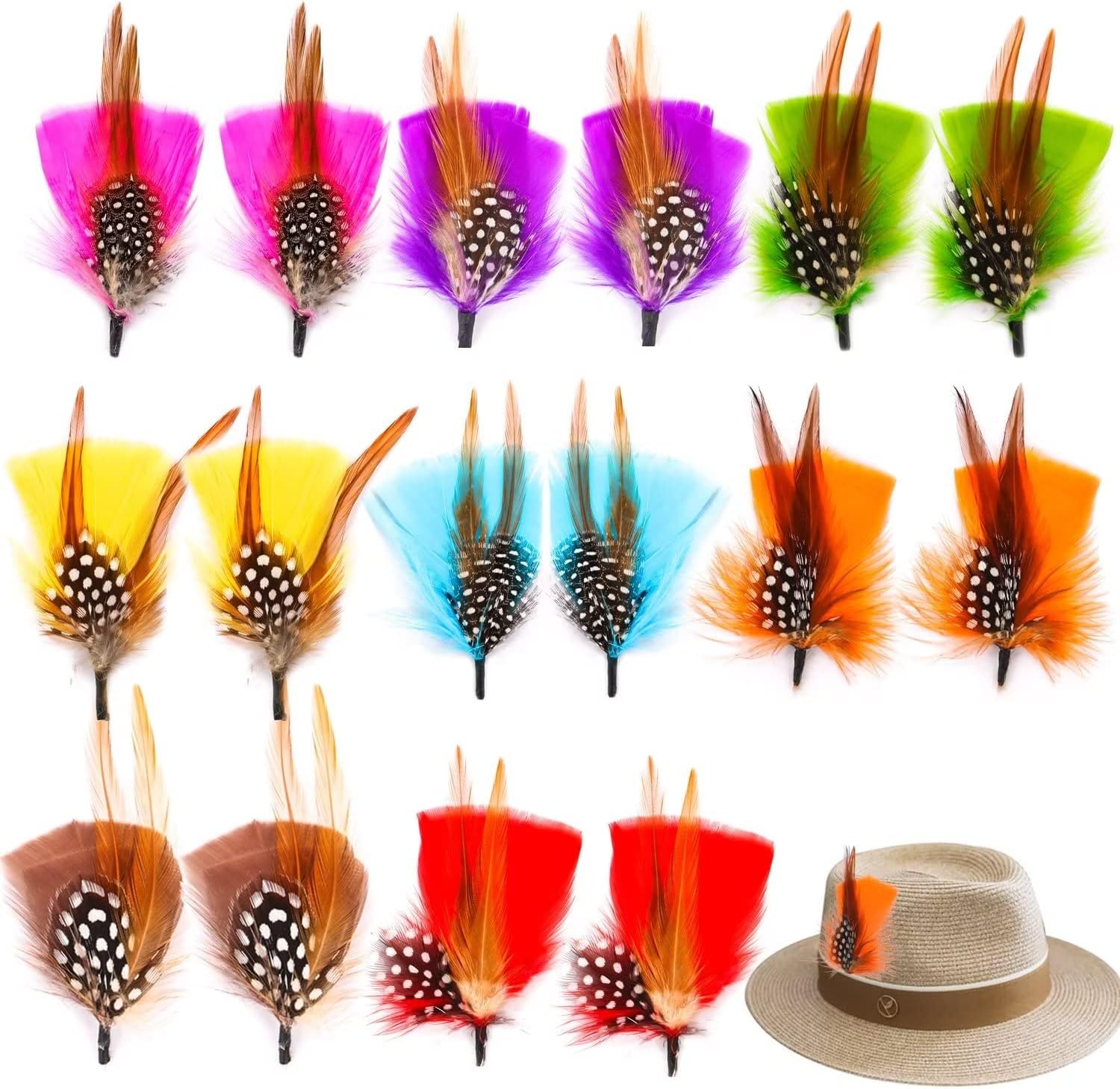 BENBO Hat Feathers, 16 Pieces Assorted Natural Feather Packs for Hats Colorful Craft