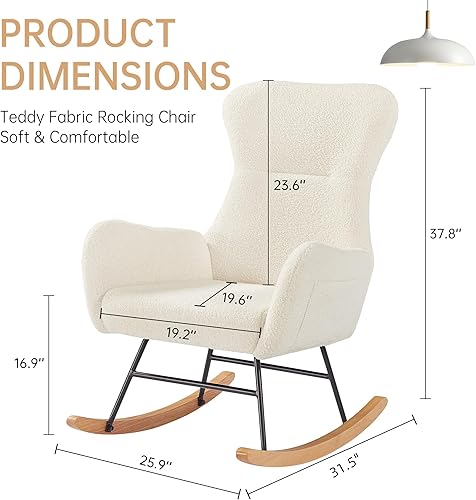 Miniatura 2 de DKLGG Mecedora para guardería, mecedora de tela de peluche suave, asiento acolchado con respaldo alto para guardería, cómoda mecedora con respaldo