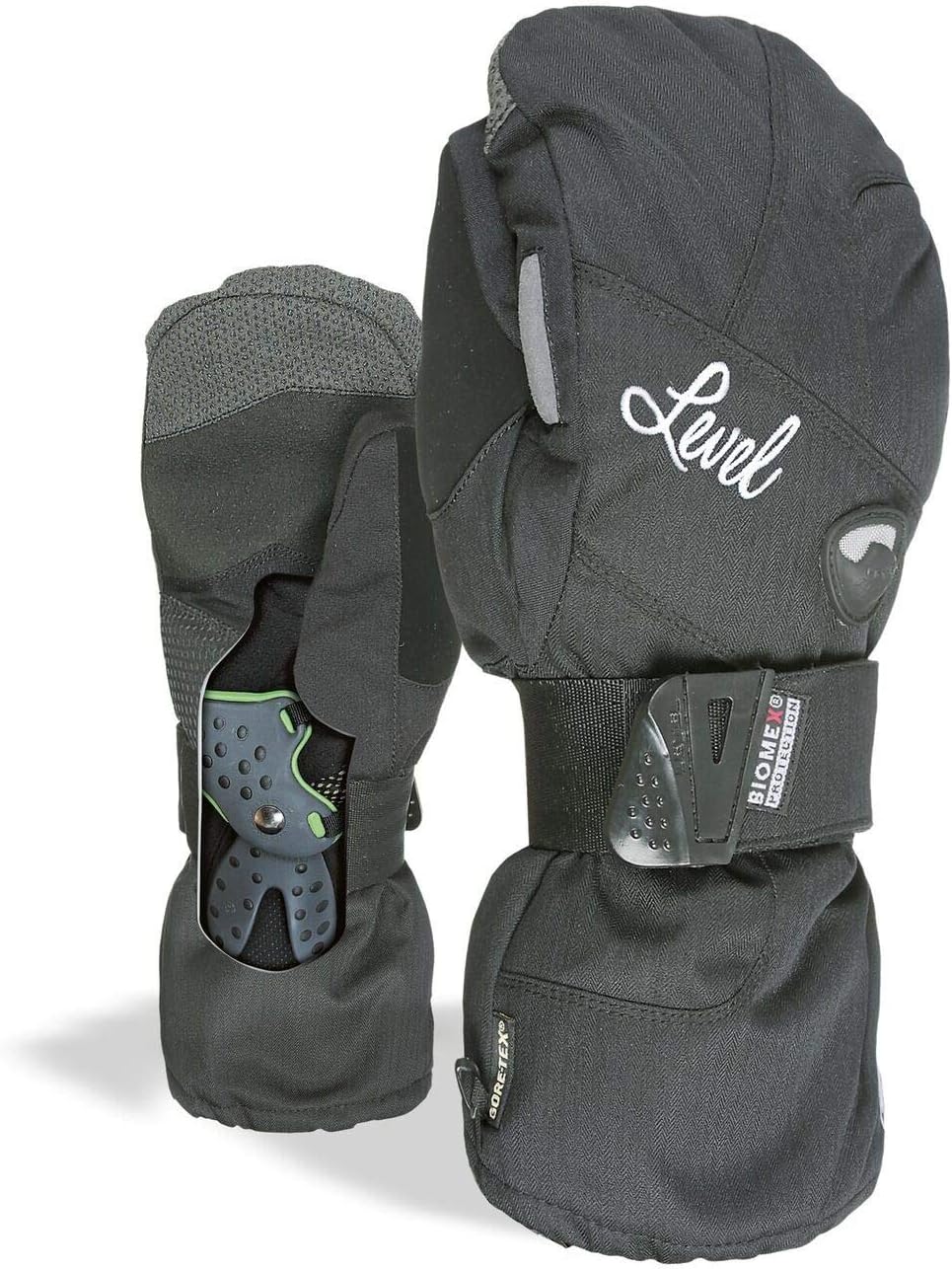 Level Half Pipe Plus Womens Snowboard Mittens with BioMex Wrist Guards, Waterproof GoreTex Shell, Warm ThermoPlus Liner