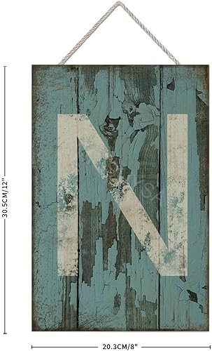 Vista 420 de Letrero colgante de madera con letra A, letrero de madera, decoración del hogar, 26 letras del alfabeto de metal, placa de madera, decoración
