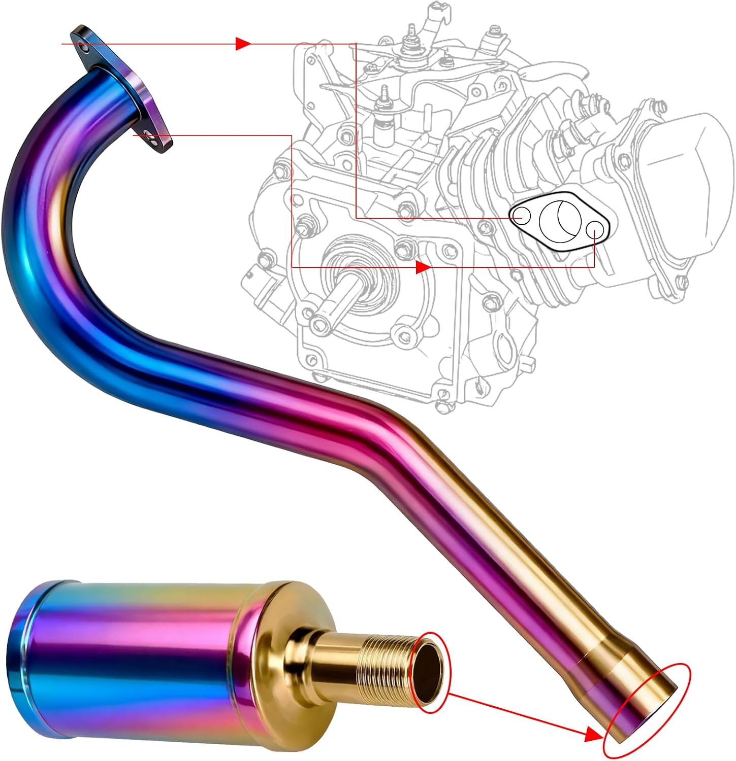 Central Long Mini Bike Exhaust Header Pipe Muffler Kit Compatible with Coleman CT100U GMB100 79cc 3HP Engine 154F 3.0HP Predator 98cc GPS Rascal 98 Lite Minibike Parts Colorful