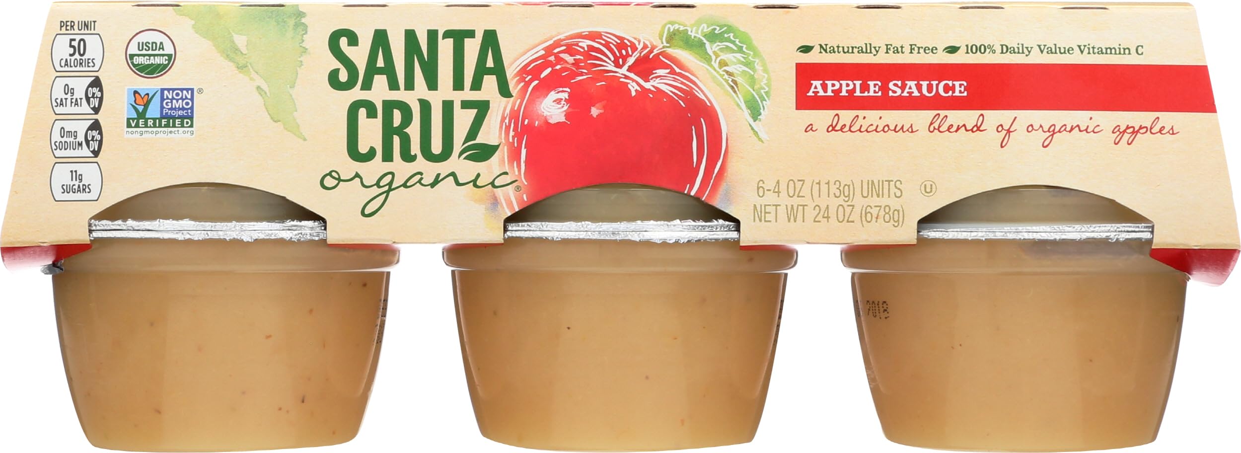 Santa Cruz Organic Apple Sauce Cups, 6 x 4oz (Pack of 1)