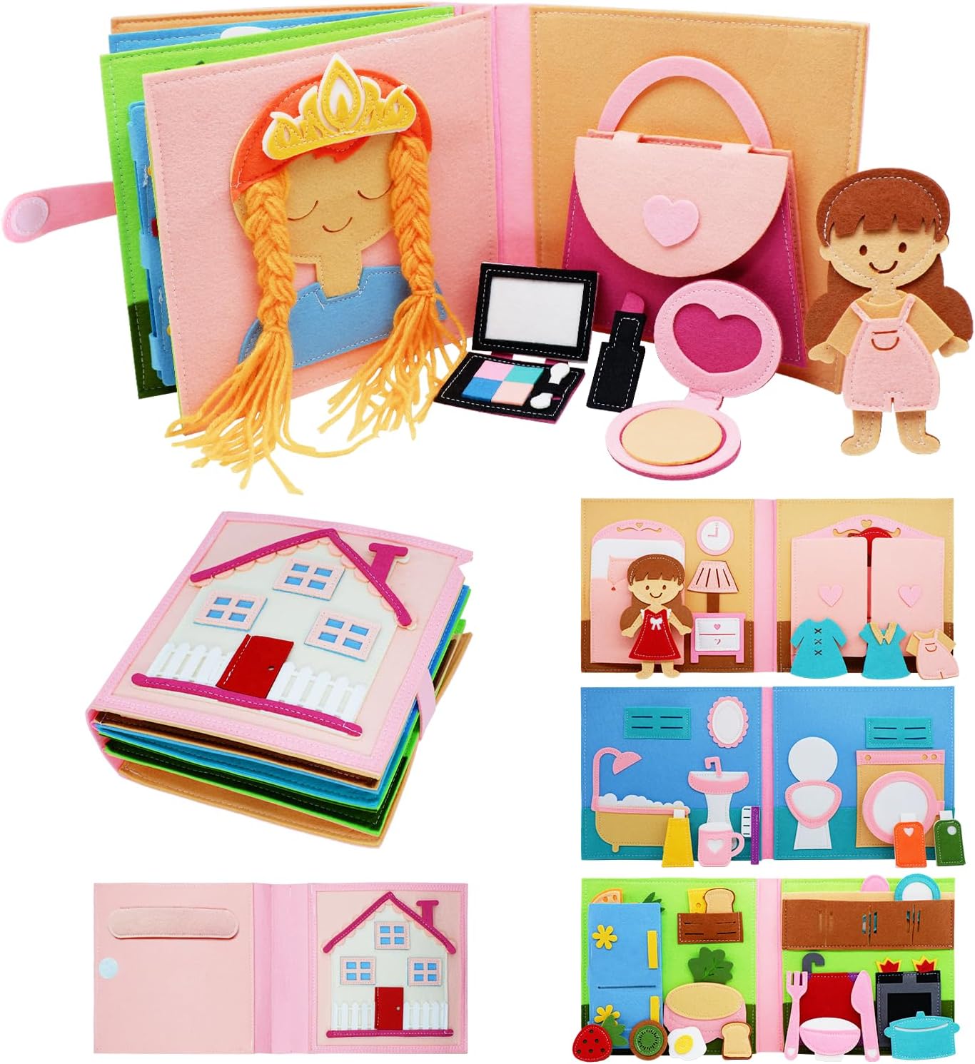 Montessori Felt Busy Book Toddlers Quiet Book Preschool Early Learning Educational Travel Toys for Kids Age 2 3 4 5 6 Years Travel Essentials Daily House Learning Activities Girls