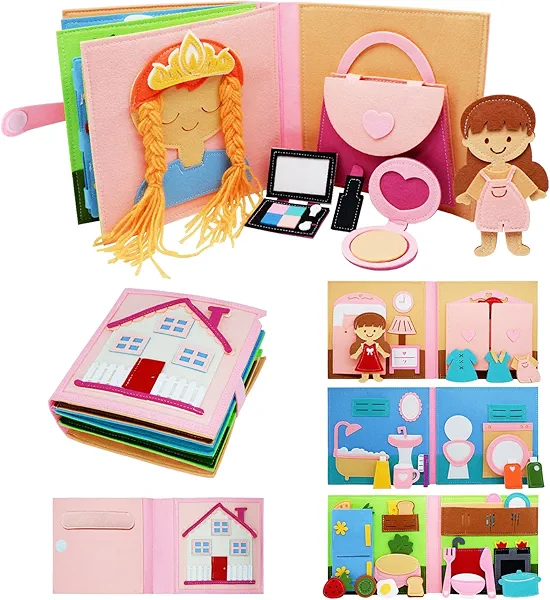 BizyKoady Montessori Felt Busy Book Toddlers Quiet Book Preschool Early Learning Educational Travel Toys for Kids Age 2 3 4 5 6 Years Travel Essentials Daily House Learning Activities Girls Gift