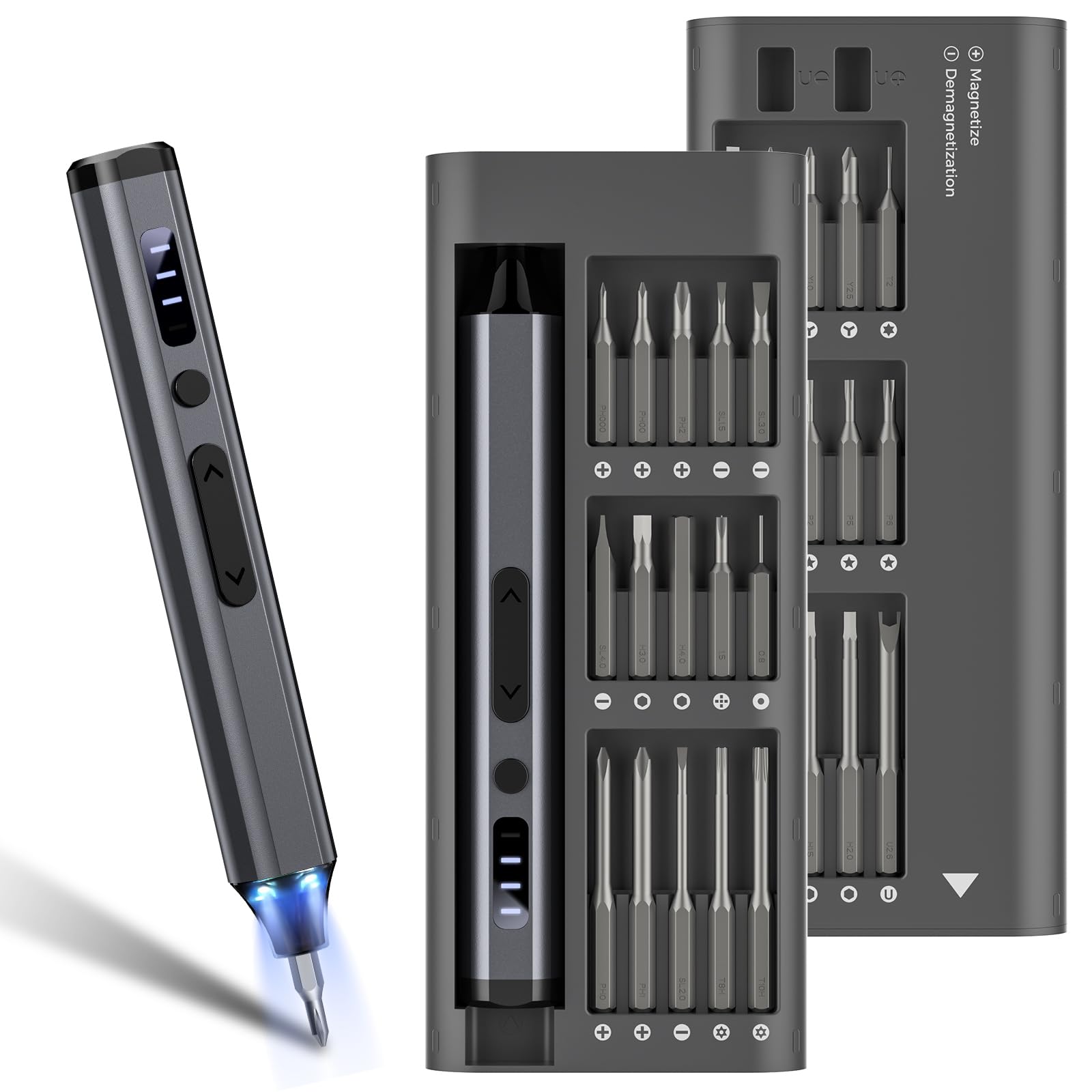 34 in 1 Präzisions-Elektroschrauber Set, Mini Akku-Magnetschraubendreher mit 30 S2-Stahl-Bits, 4 Drehmomenteinstellungen, USB-C Wiederaufladbare Elektronik Reparatur Tool Kit für iPhone Laptop PC