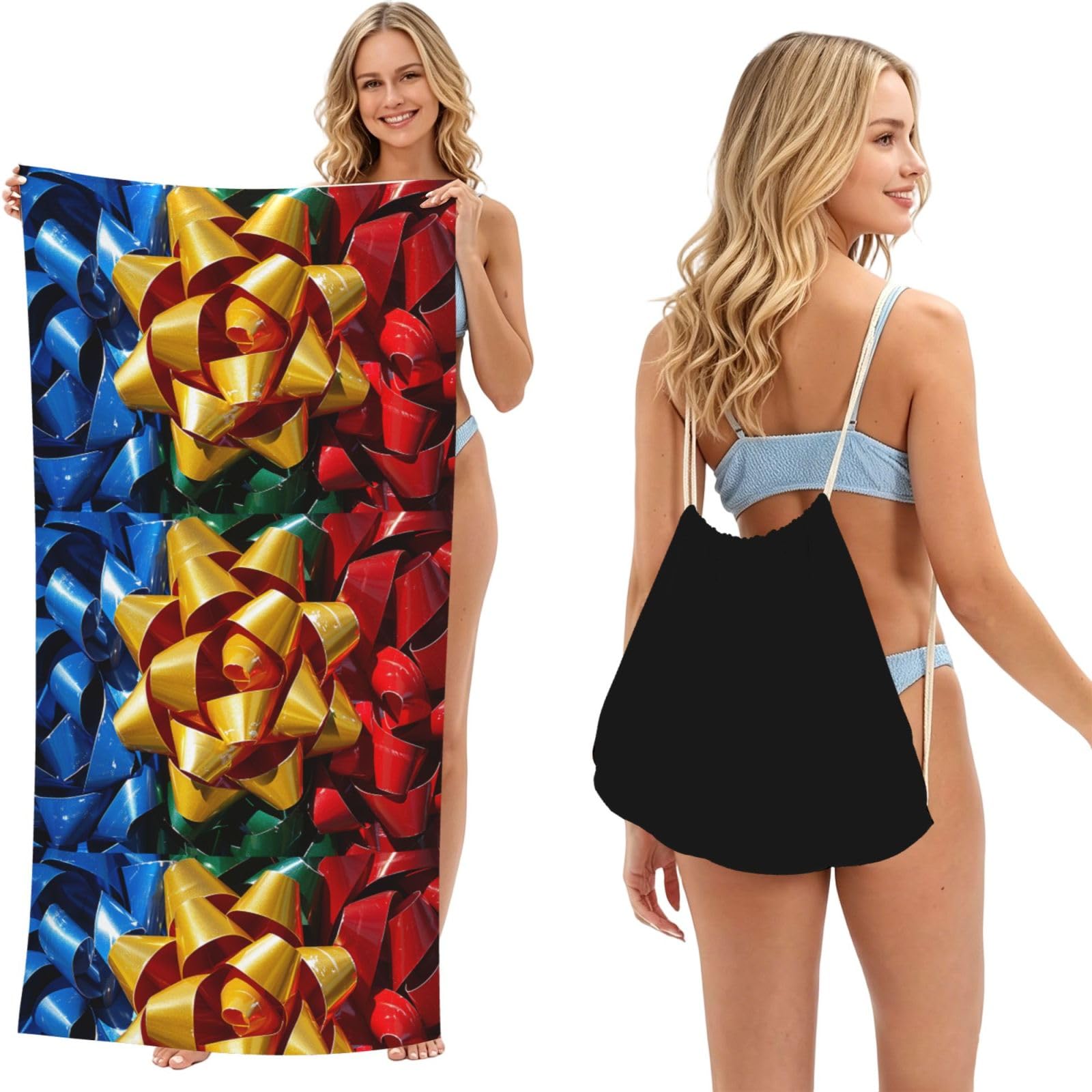 SKGOHLH Colorful ribbon 2in1 Packable Beach Towel Bag Women