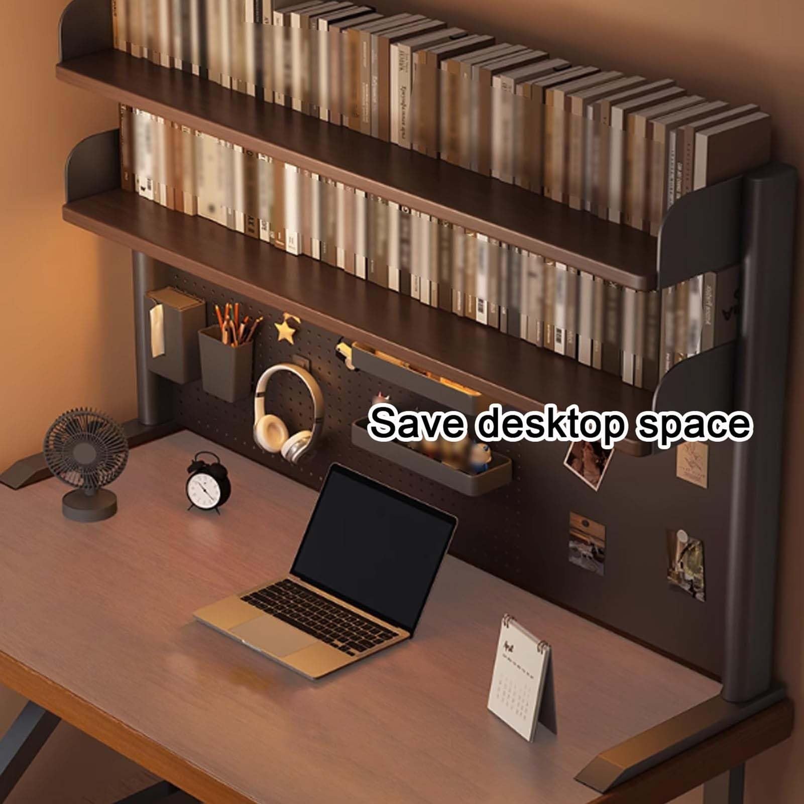 Organizador De Escritorio De 2 Niveles Para Dormitorio, Con Tablero Perforado, Estructura De Acero Y Estantería De Escritorio Multiusos De Madera, Estructura Estable(120cm/47.2in)