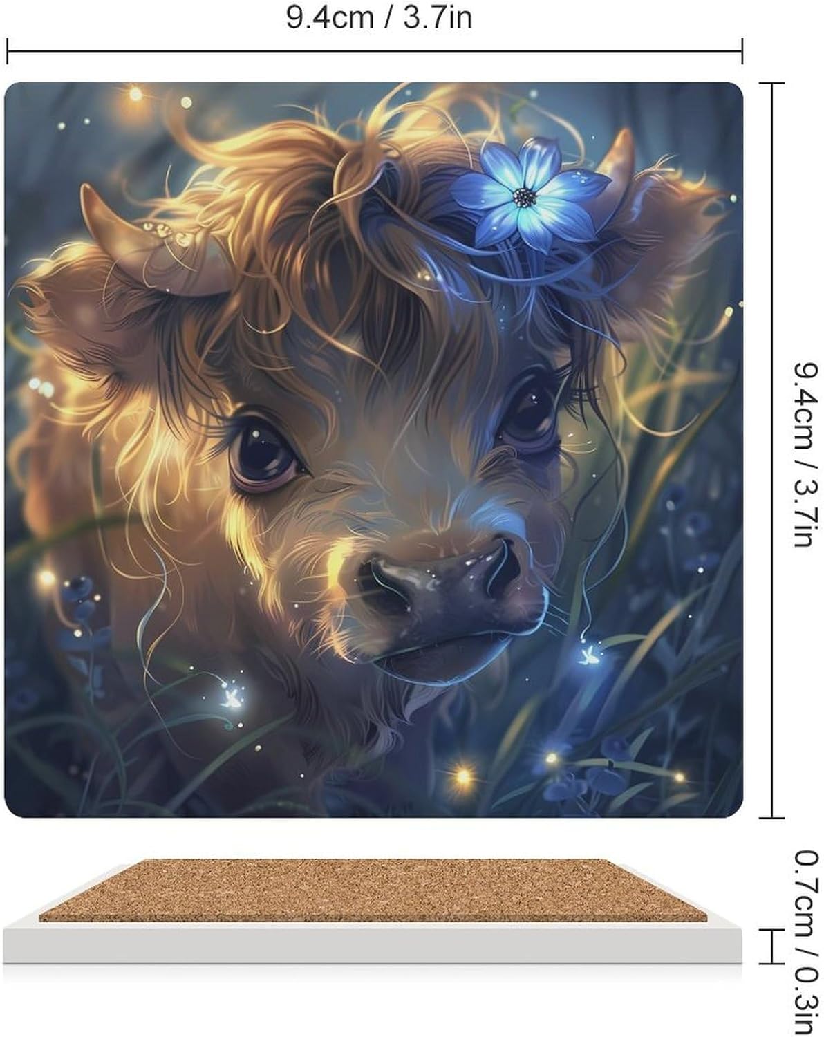 Yak Highland Cow Coaster for Drinks Square Ceramic Table Coasters Stone Mat Crafts 4PCS Home Kitchen Decor