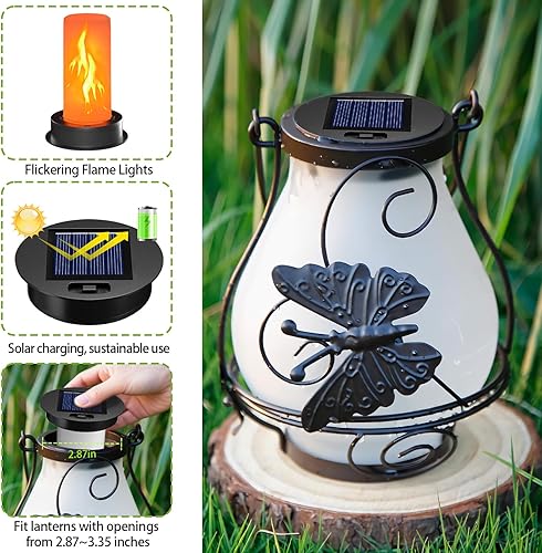 Miniatura 3 de Paquete de 2 luces solares de repuesto con llama parpadeante, piezas de luz solar impermeables para exteriores para faroles de globo de aire