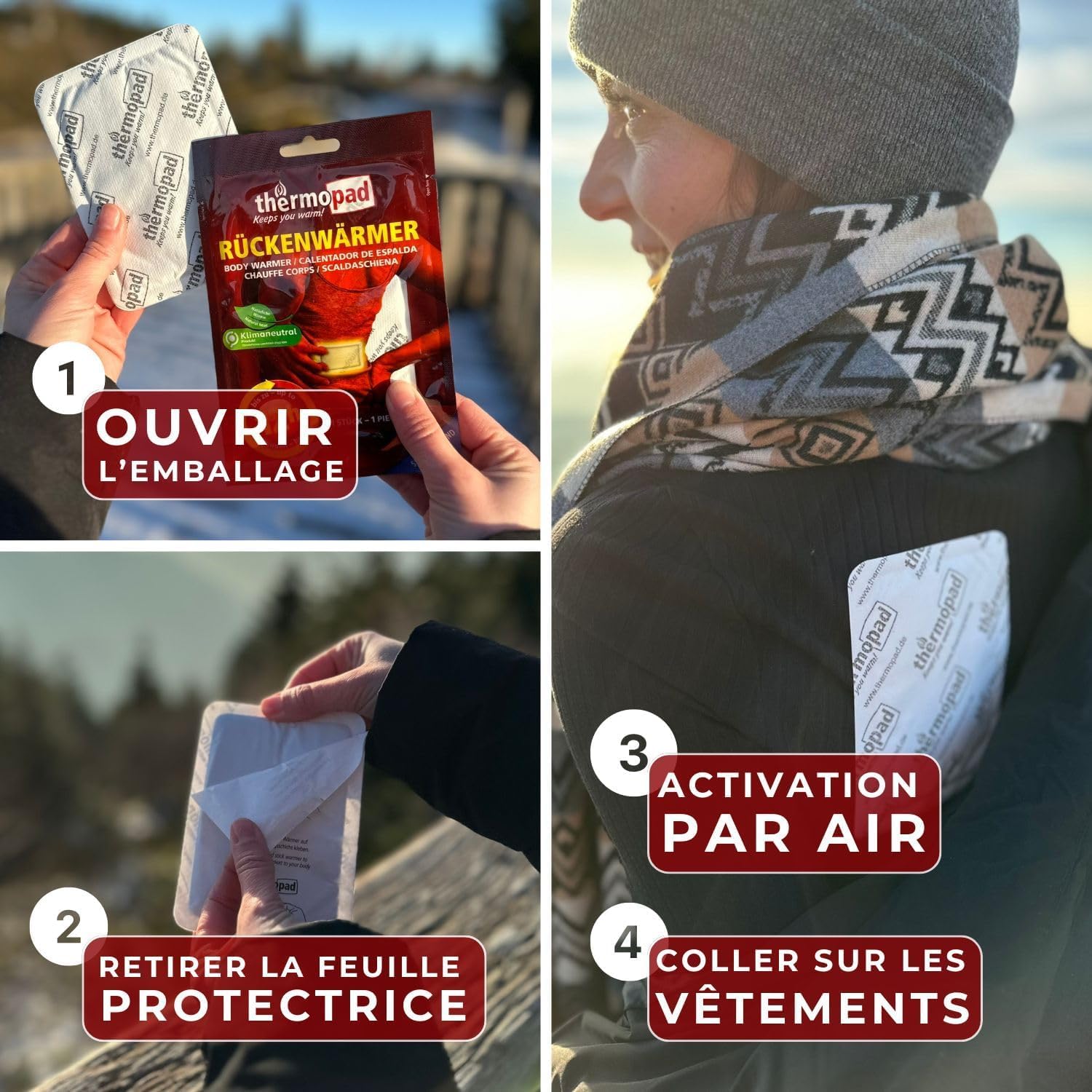 THERMOPAD Chauffe Corps – L'ORIGINAL : 10 ou 30 Pieces de chaufferettes pour jusqu'à 12 Heures de Chaleur pour Tout Le Corps - activé par l'air - Utilisation immédiate
