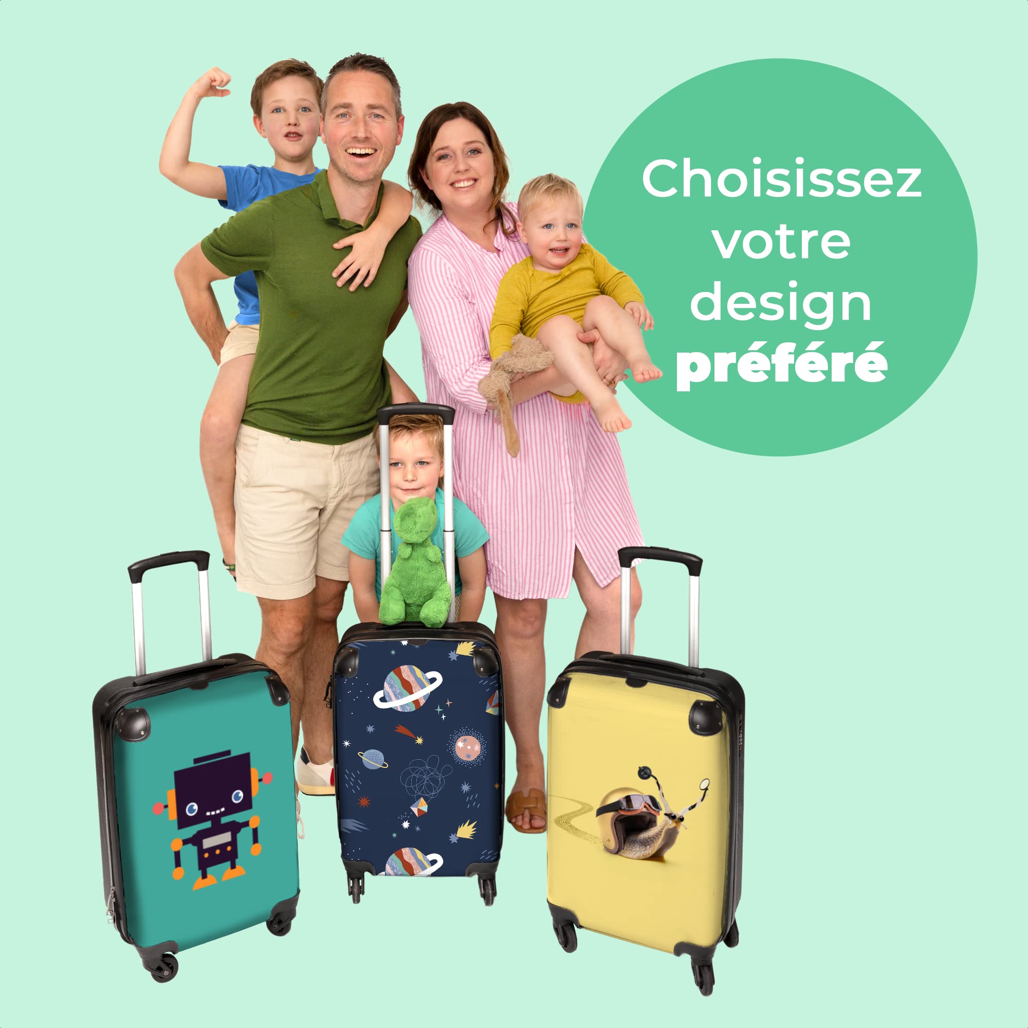 NoBoringSuitcases.com Valise Enfant Cabine à roulettes, Bagages, Valisette 55x35x25cm (Planètes Pastel - Bleu)