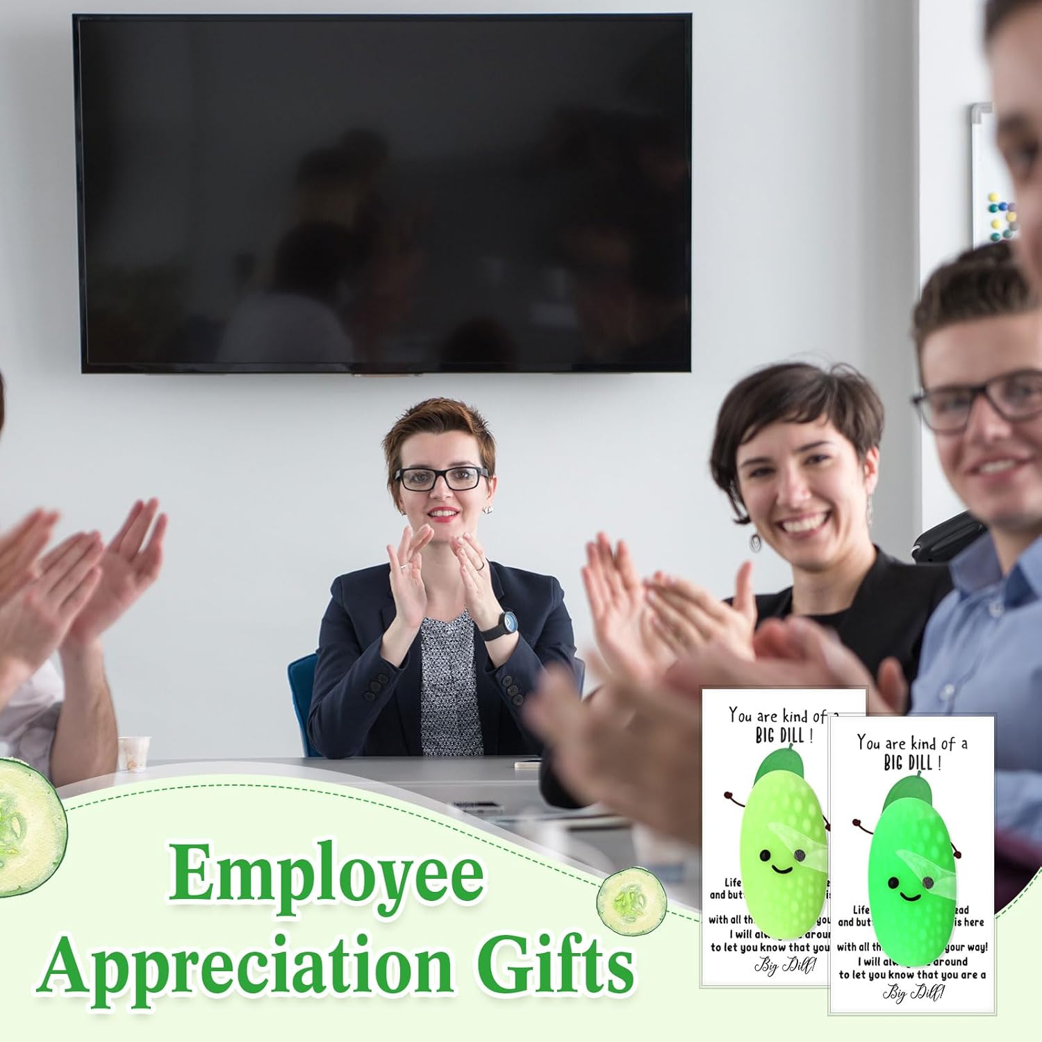 Wettarn 60 Sets Emotional Luminous Pickle Stress Ball Gift Bulk Graduation Appreciation Gift Cute Inspirational Pickle Squeeze Mini Stress Relief Ball Positive Card for Teacher Coworker Nurse Staff.