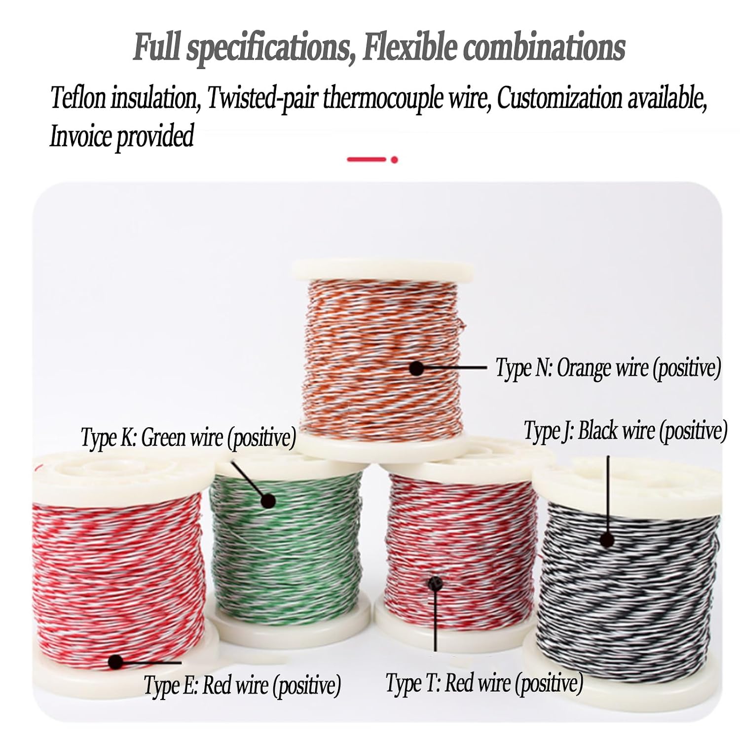 22AWG AFS Series Thermocouple Wire – K, J, T, E, N Type Cable Teflon Insulated Twisted Pair 0.3 Mm² Solid Conductors –60°C to +200°C for Temperature Sensors, Industrial Automation(100ft,T-Type)