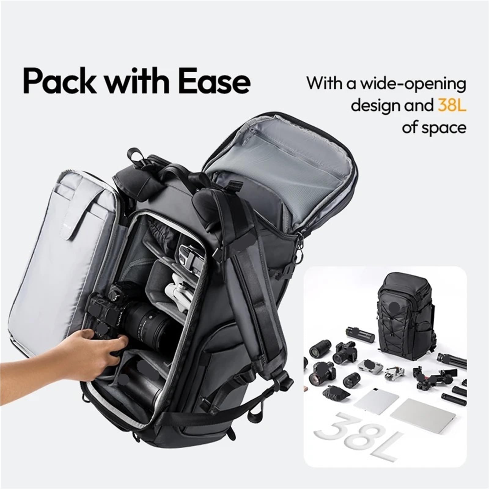 Borsa esterna dello zaino 38L della macchina fotografica per la spalla di viaggio di fotografia dell'obiettivo della macchina