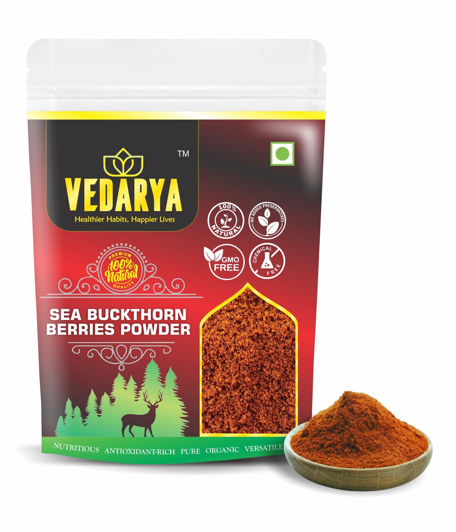 Vedarya 100% Organic Sea Buckthorn Berries Powder | Rich in Omega-7, Vitamin C, E & Vitamin A | Straight from Farm | Source of Vitamins and Phytonutrients | Raw, Vegan & Gluten-Free | Non-GMO (400g) (B0D8LH39D3) Amazon Price History, Amazon Price Tracker