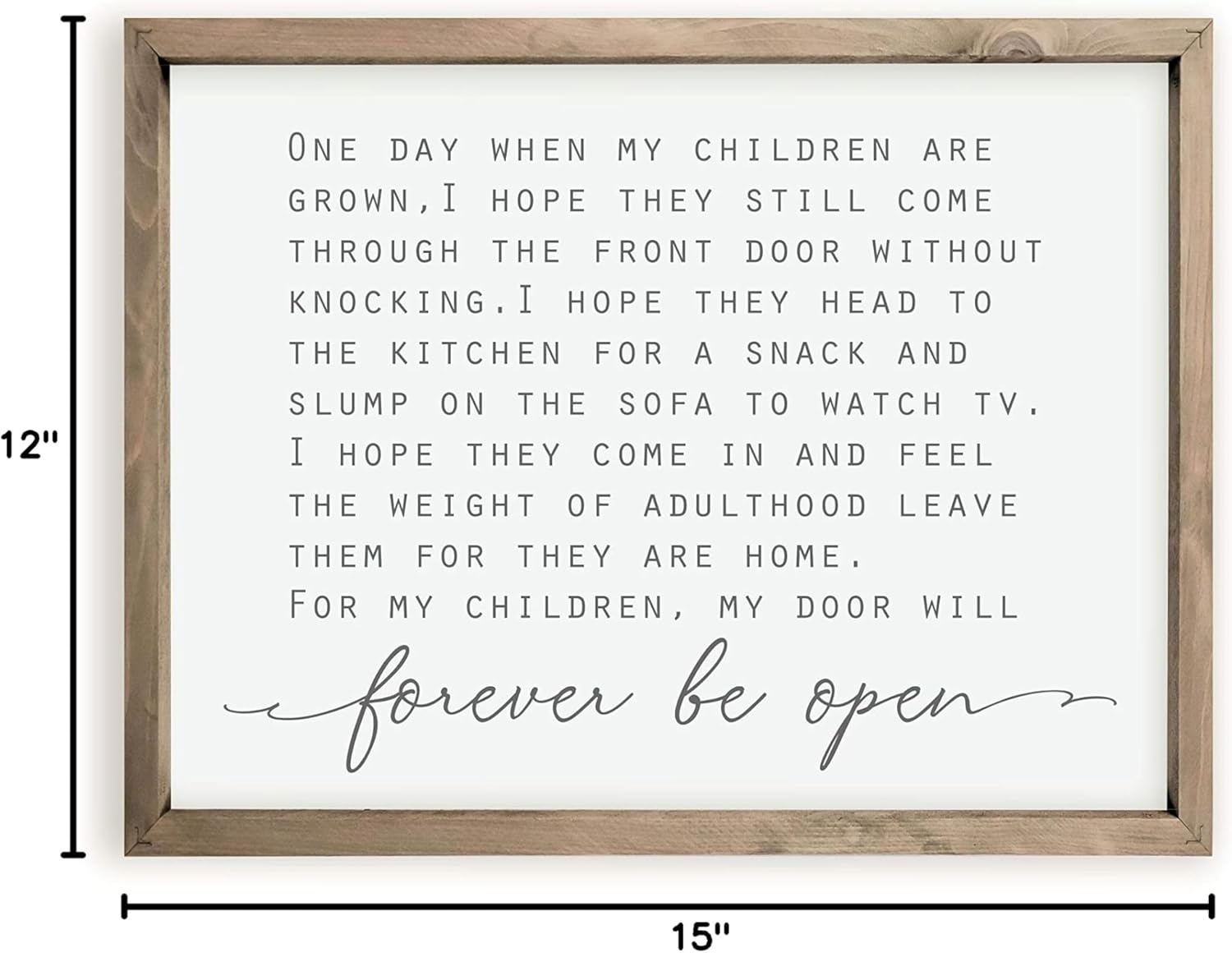 My Door Will Forever Be Open Framed Farmhouse Style Wall Decor Sign (16x20)